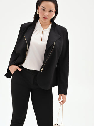 Giacca nera Curvy con zip in scuba mano crepe