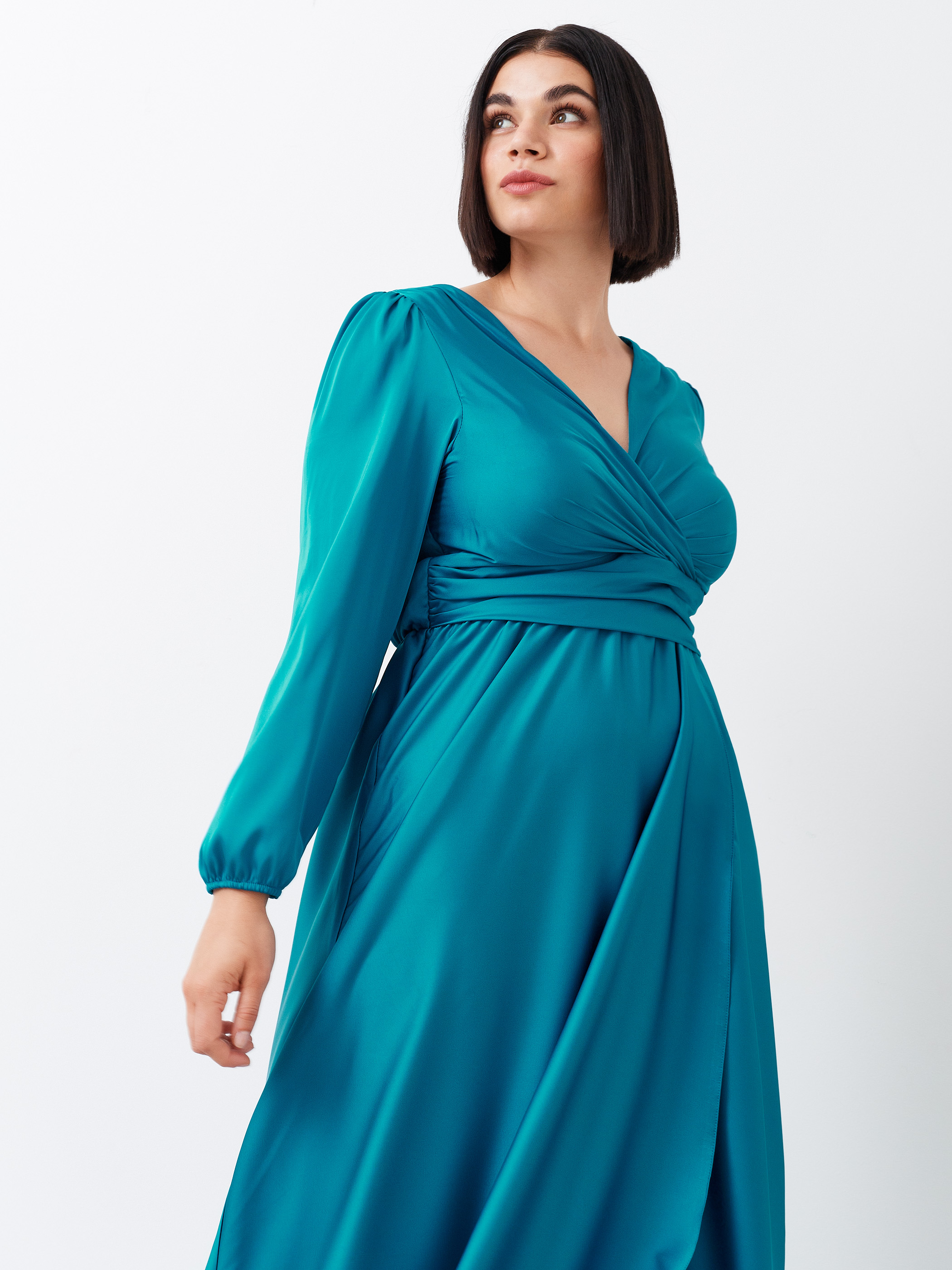 Vestido largo de raso fluido Ottanio Blu | Mujer | Rinascimento