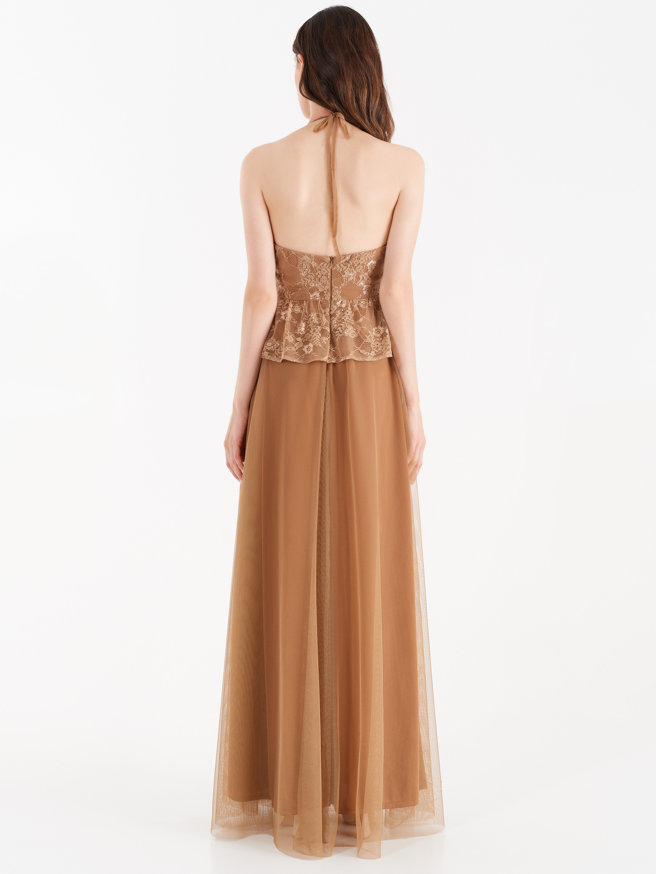 Tulle And Lace Full Length Dress Brown Bronze Rinascimento