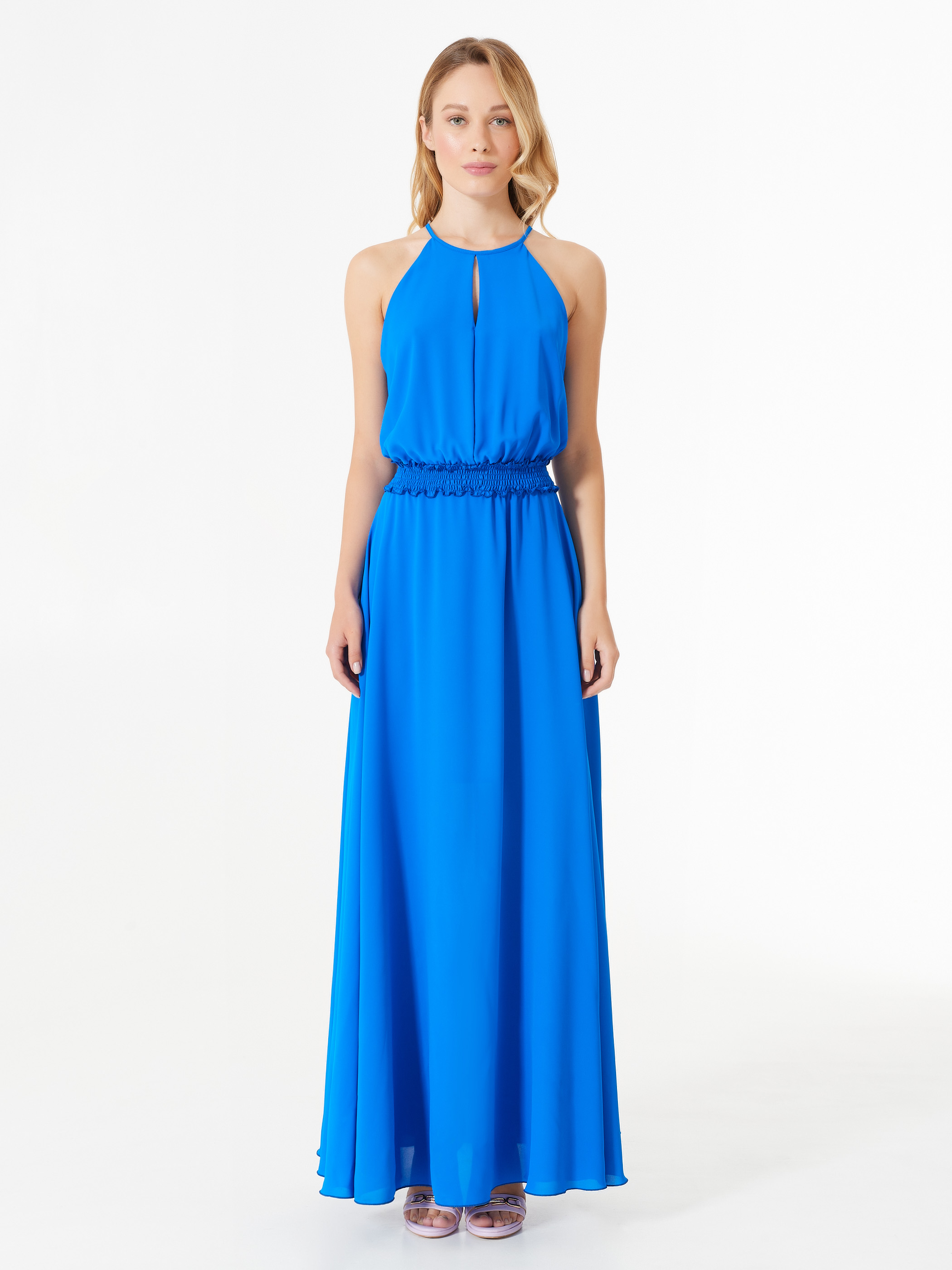 Electric Blue Triple Georgette Long Dress | Blue China | Women ...