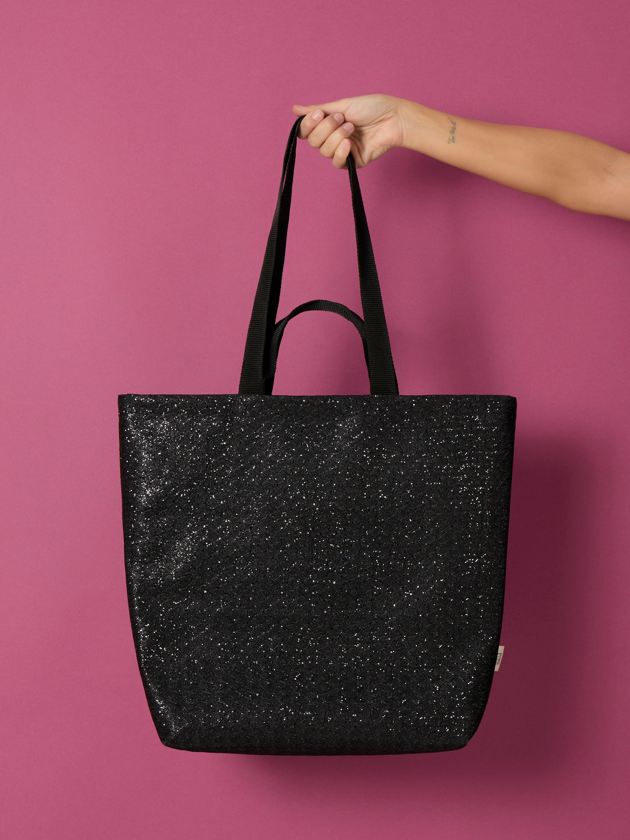 Black glitter store tote bag
