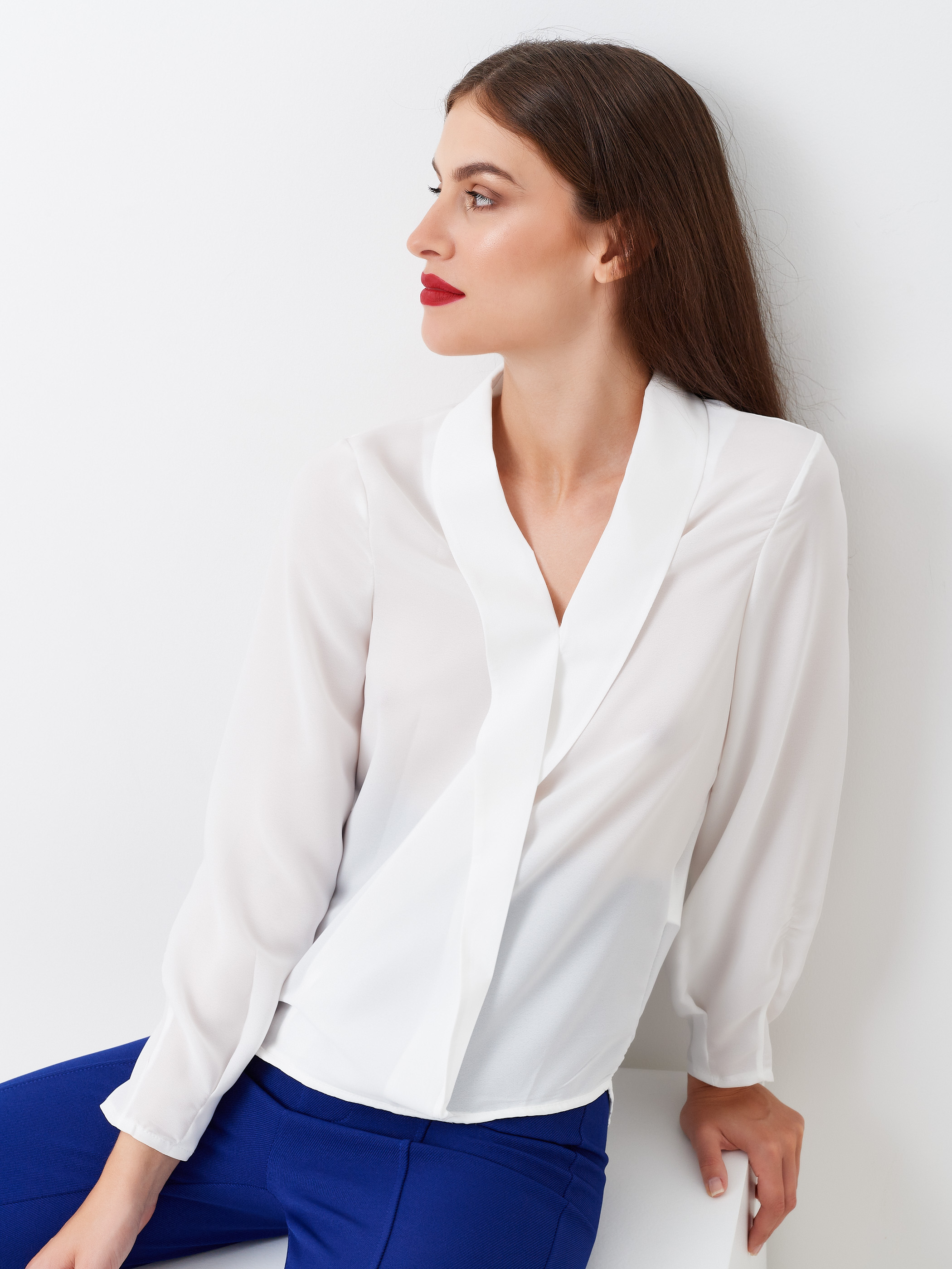 Blusa con escote pico de color blanco | Blanco Nata Mujer Rinascimento