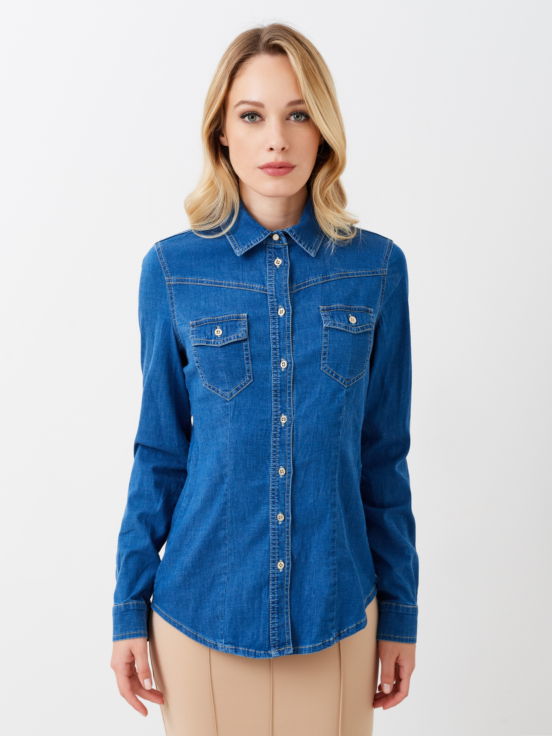 Blu Camicia denim aderente Farfetch Donna Abbigliamento Camicie Camicie denim 