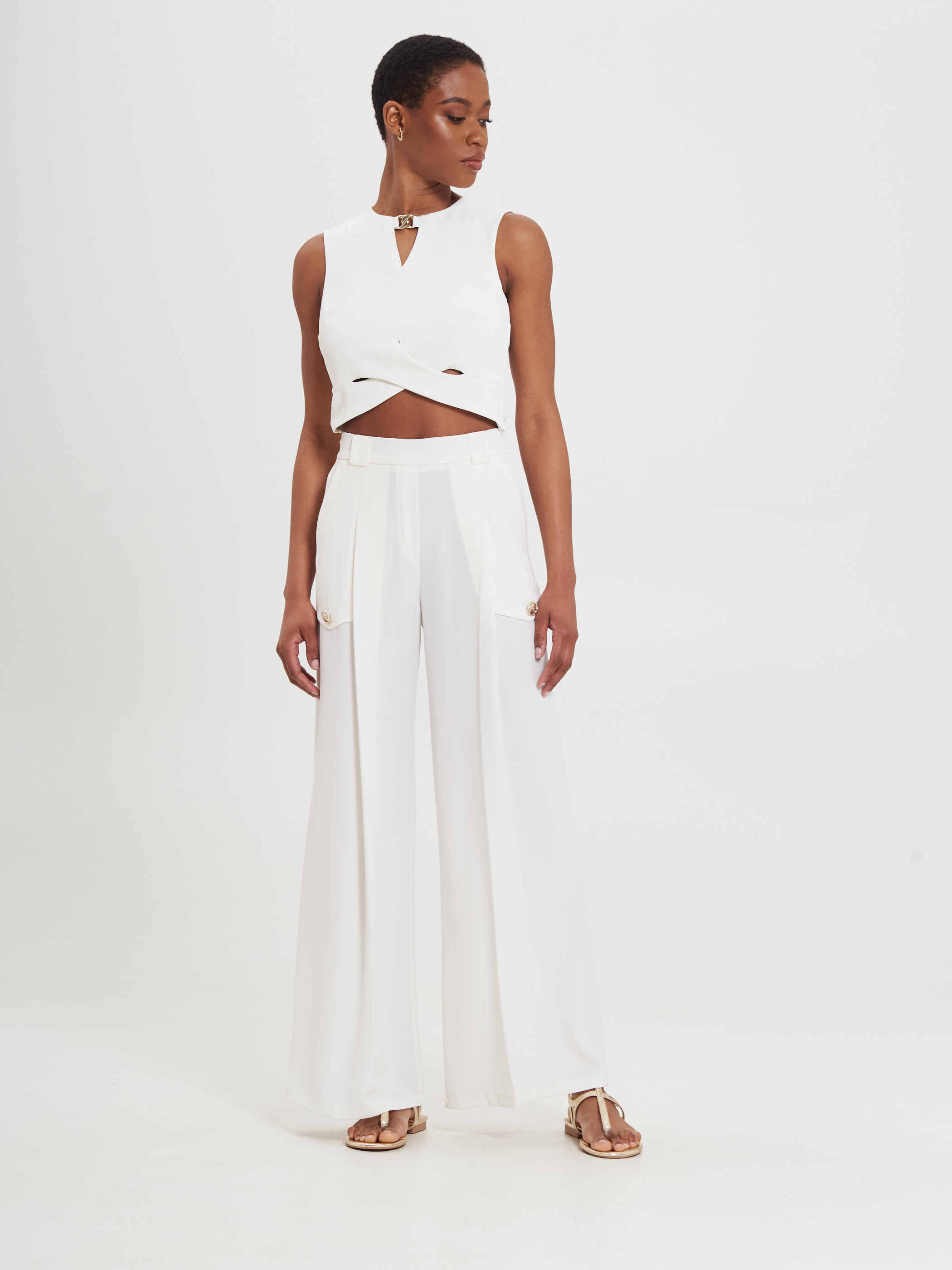 Crop top and flowy pants top