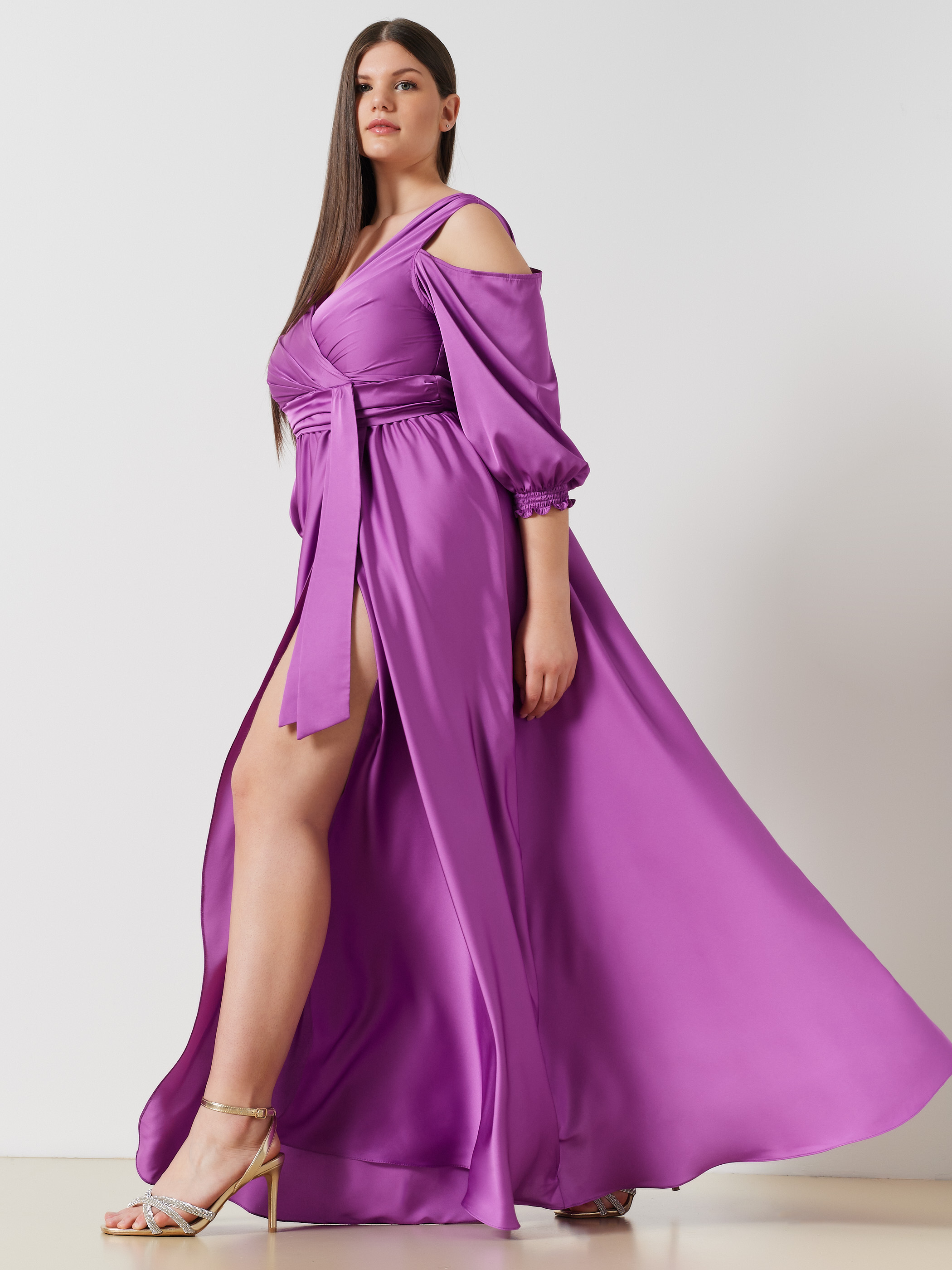 Curvy Full Length Satin Dress Iris Women Rinascimento