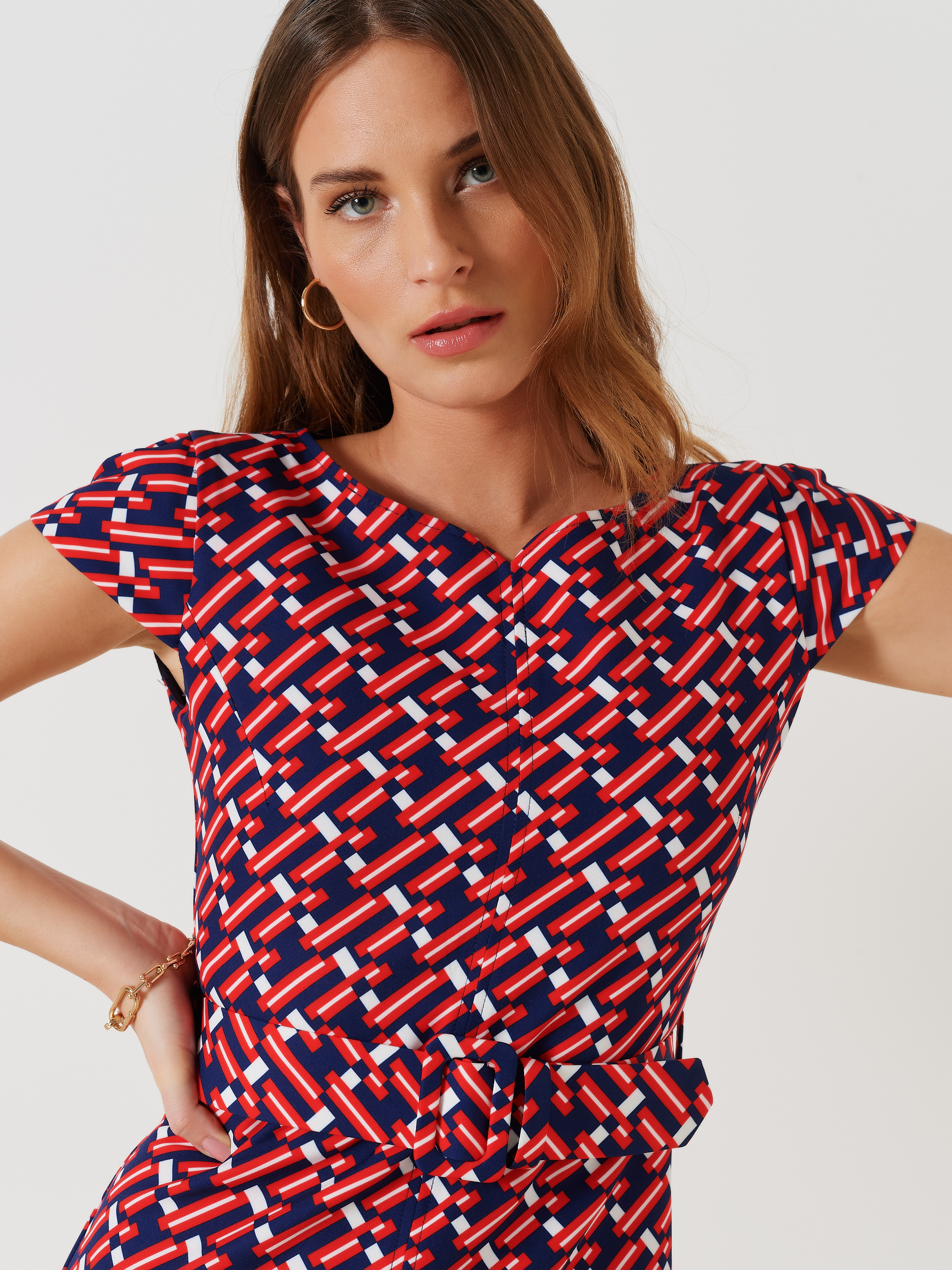 Geometric Print Shirt Dress