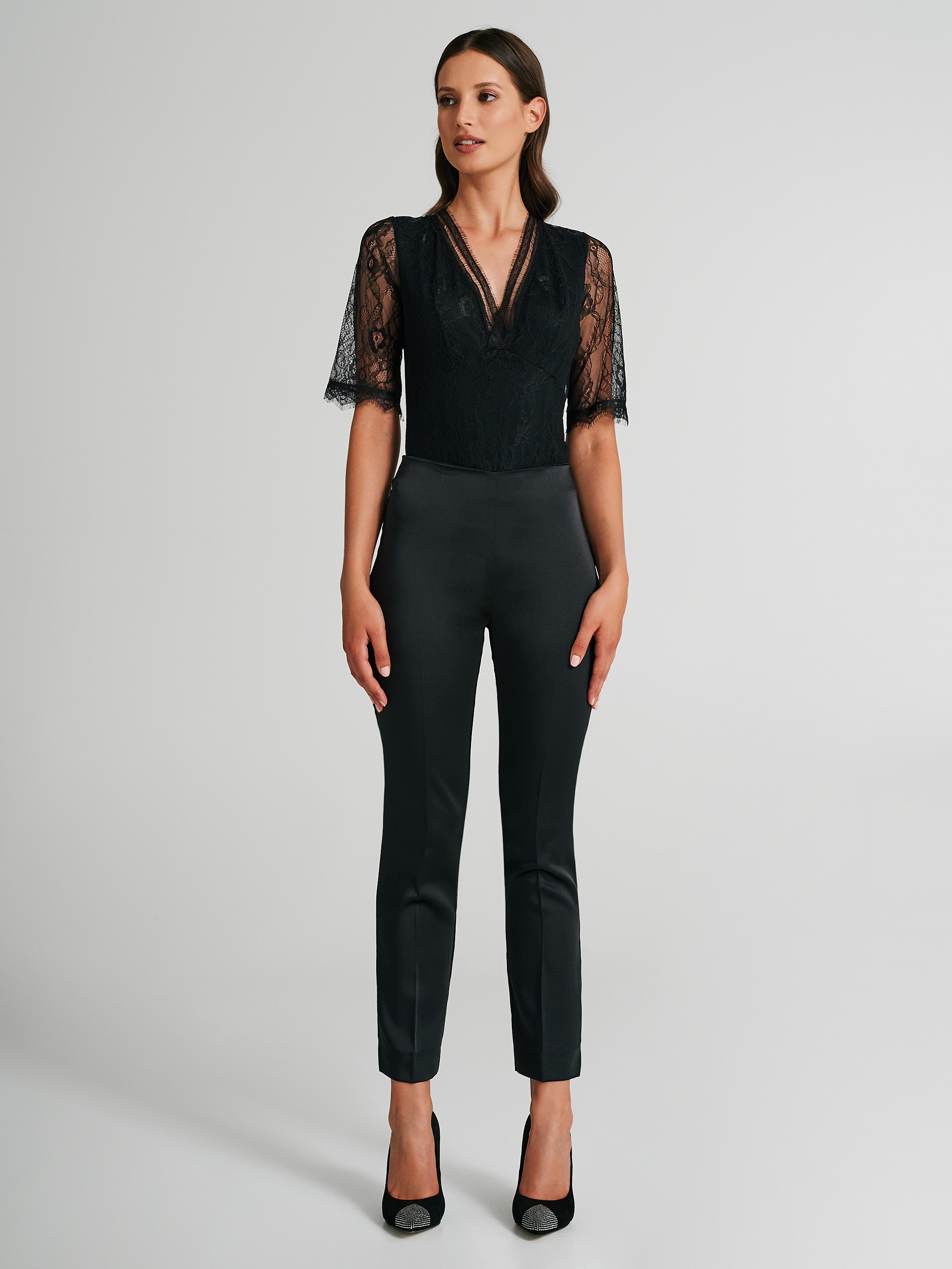 Black skinny sales satin trousers