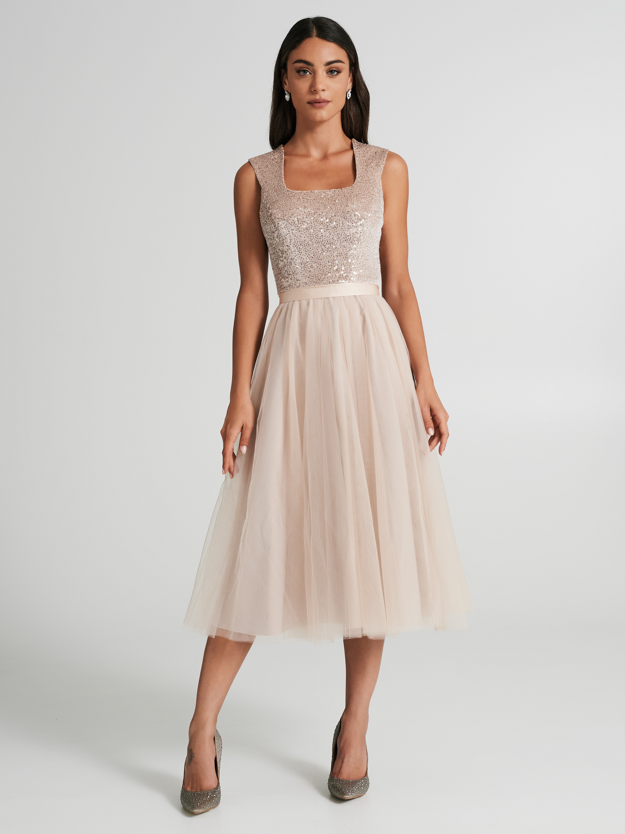Abito midi con gonna in tulle