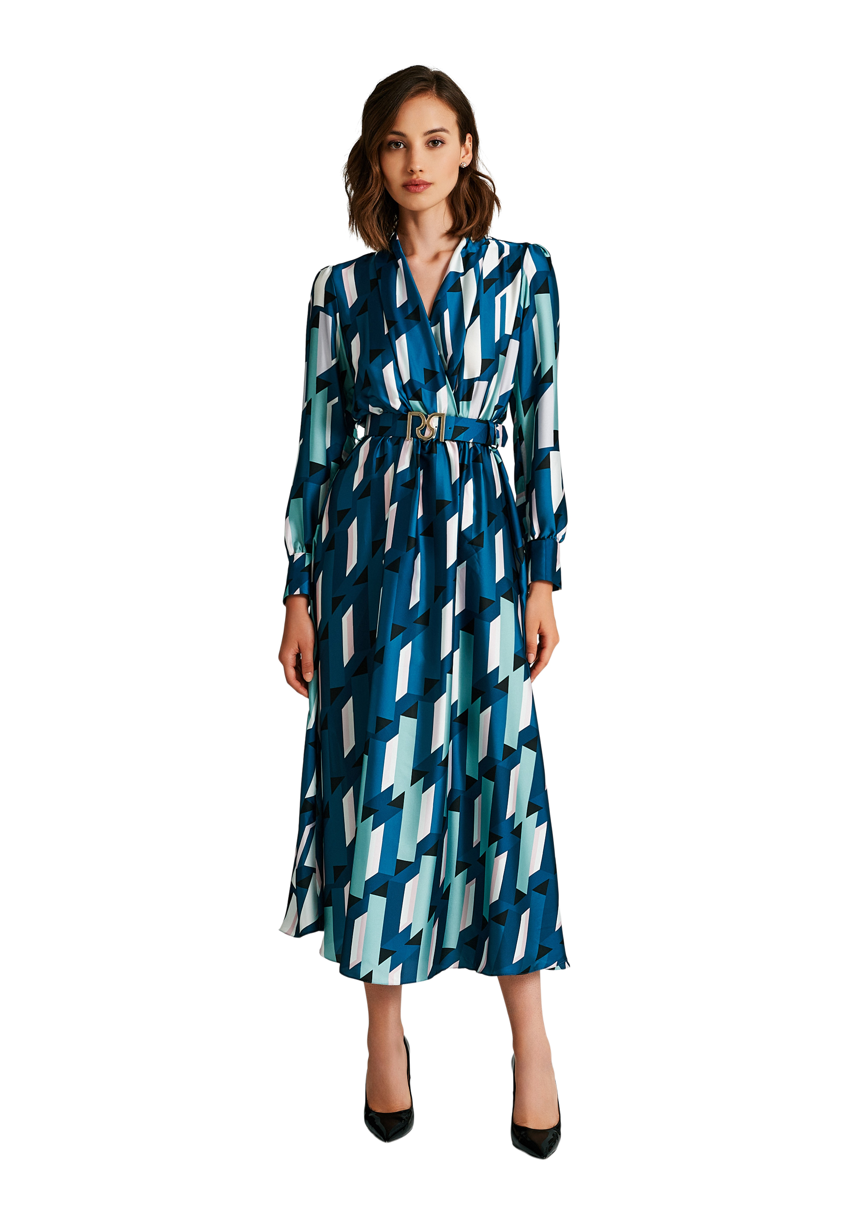 Chemise dress with a geometric print