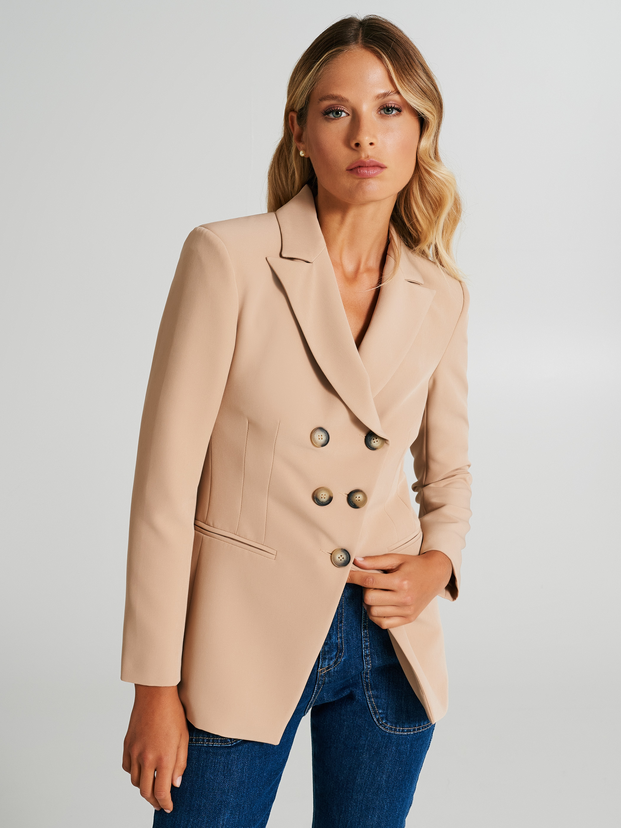 Tan double breasted blazer hot sale