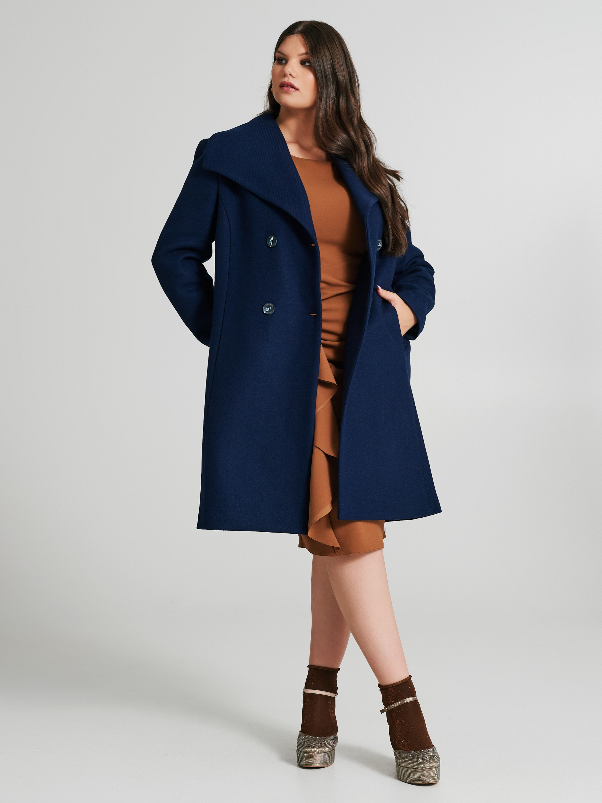 Cappotto Curvy misto lana con spilla