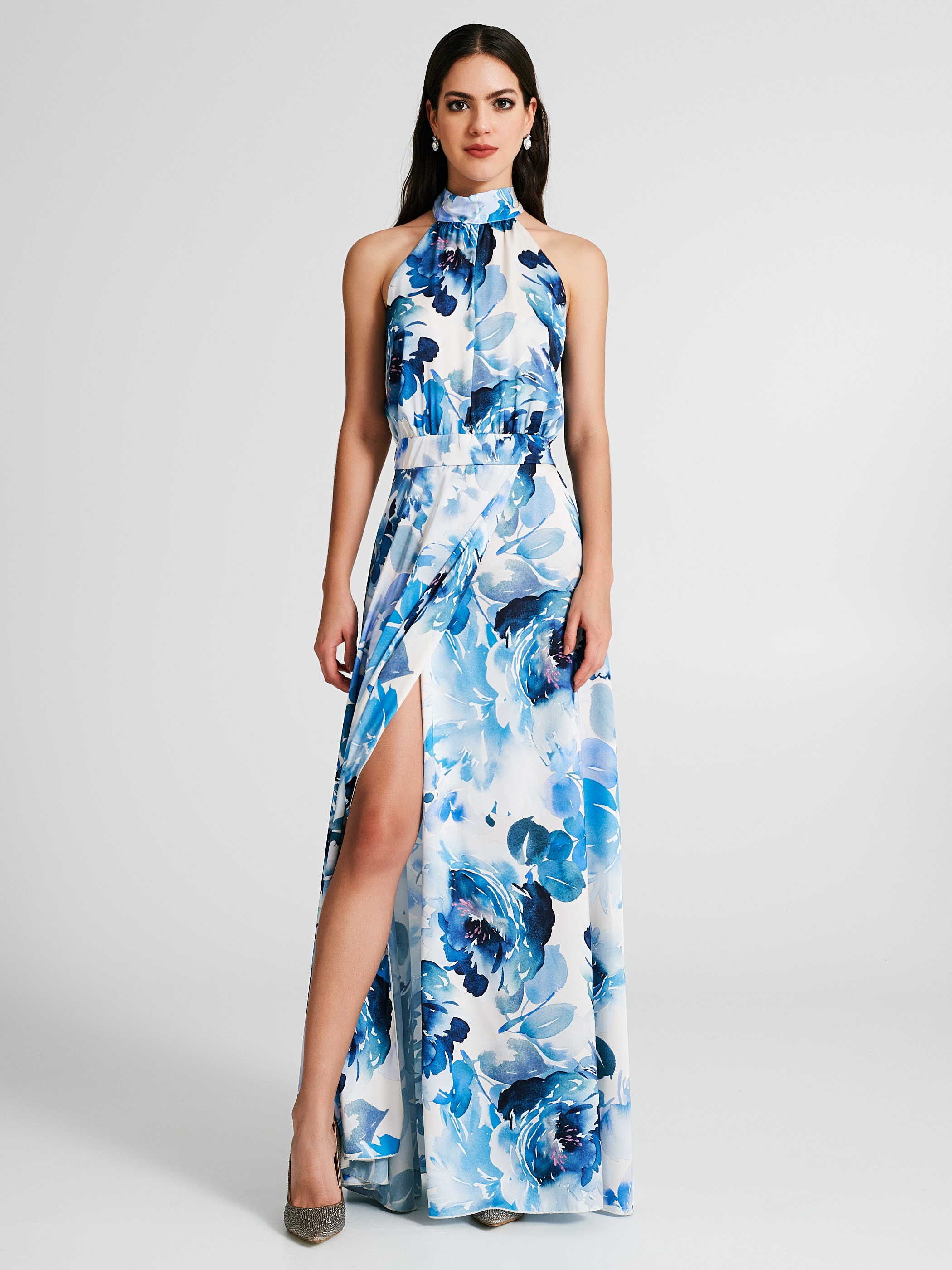 Calvin klein floral print high low top wrap maxi dress