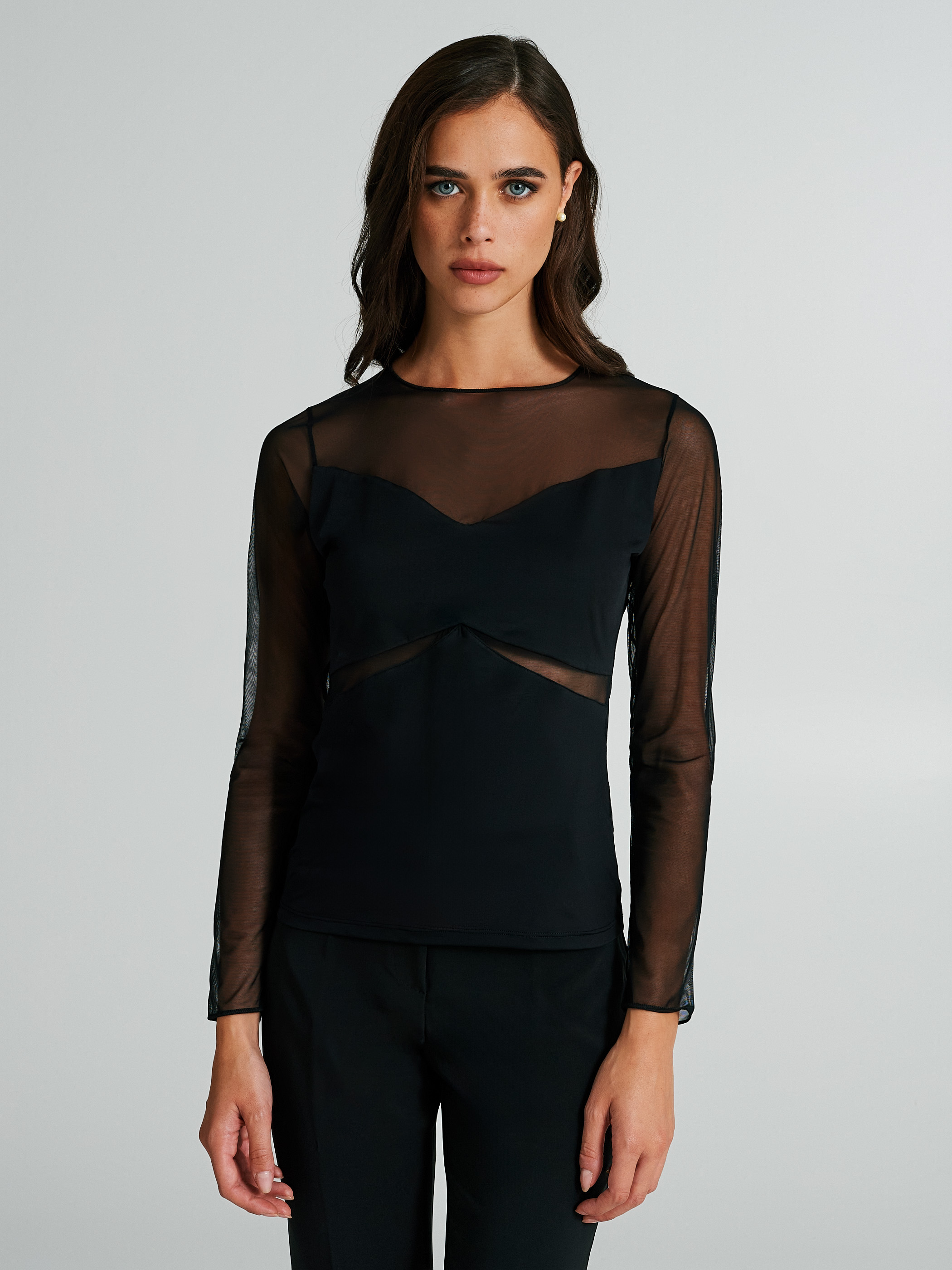 T shirt extensible avec empi cements en tulle