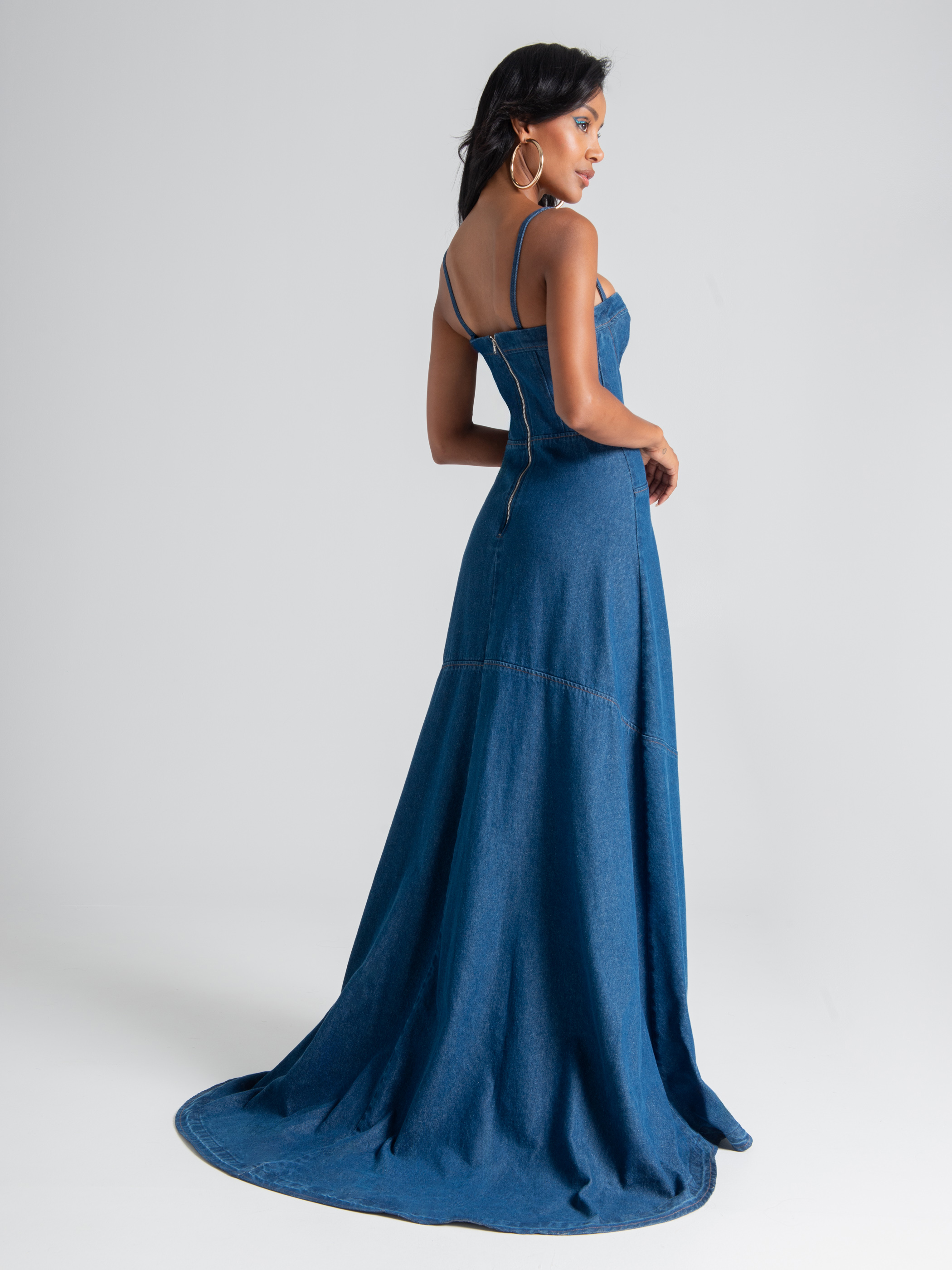 Long Denim Look High Side Split Maxi Dress – Glam Essentials