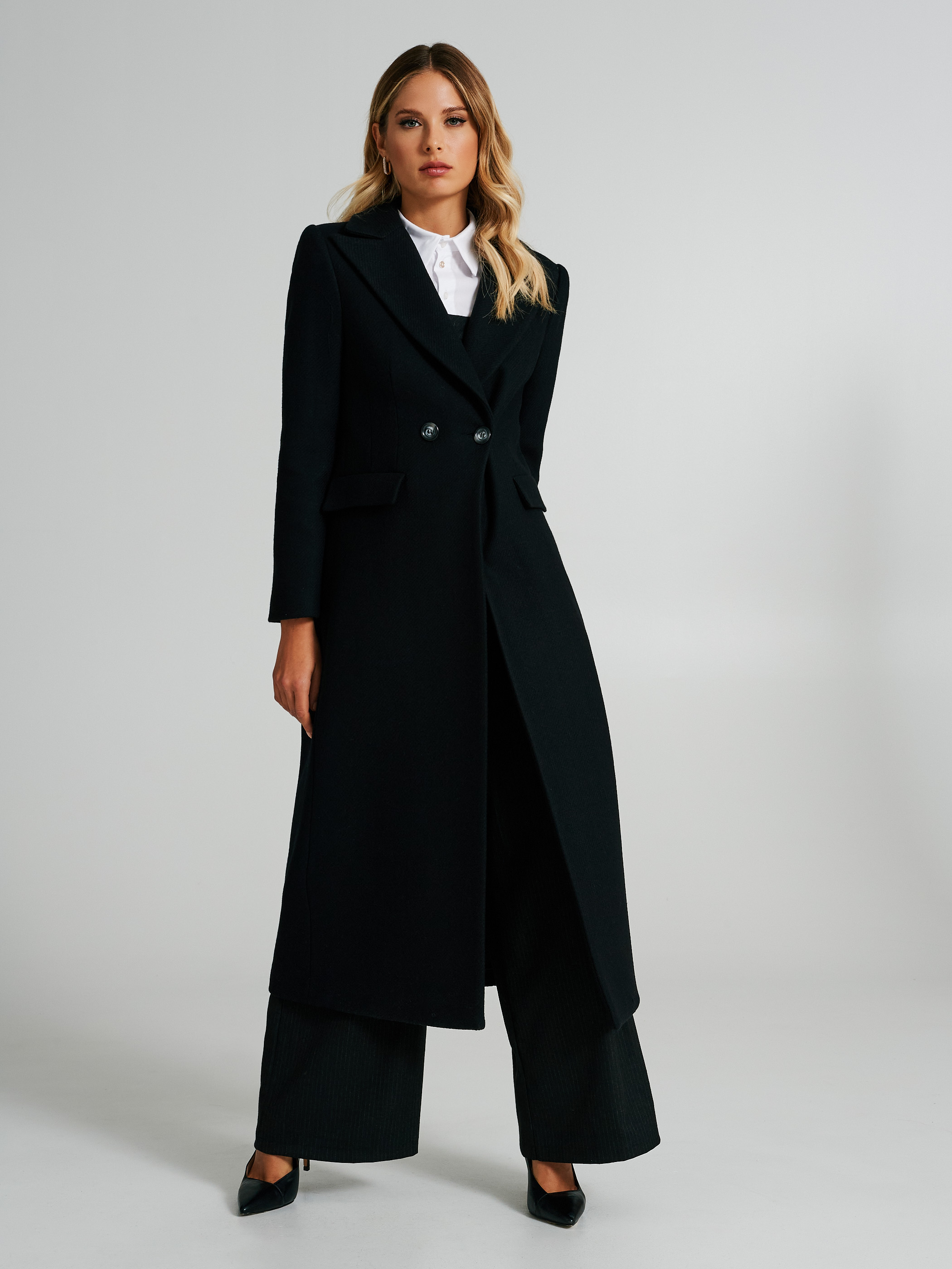 Cappotto nero lungo donna top