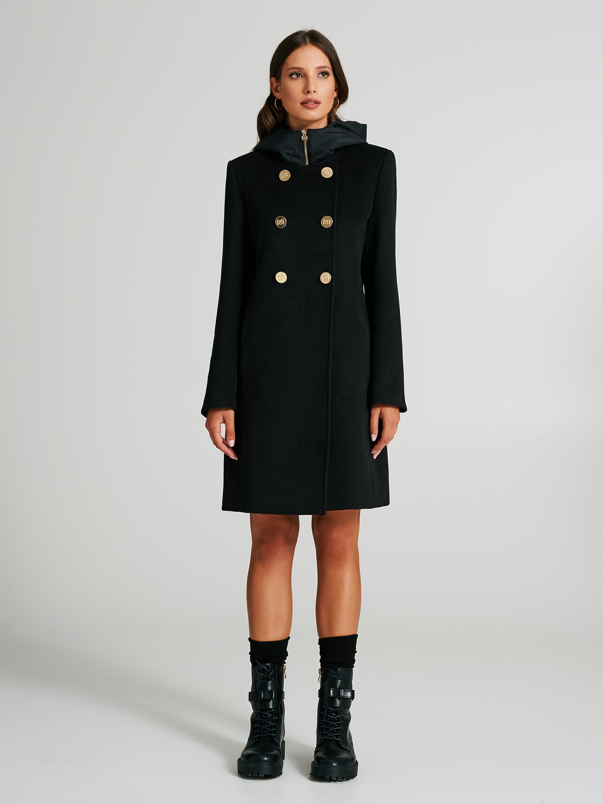 Double breasted deals coat with hood