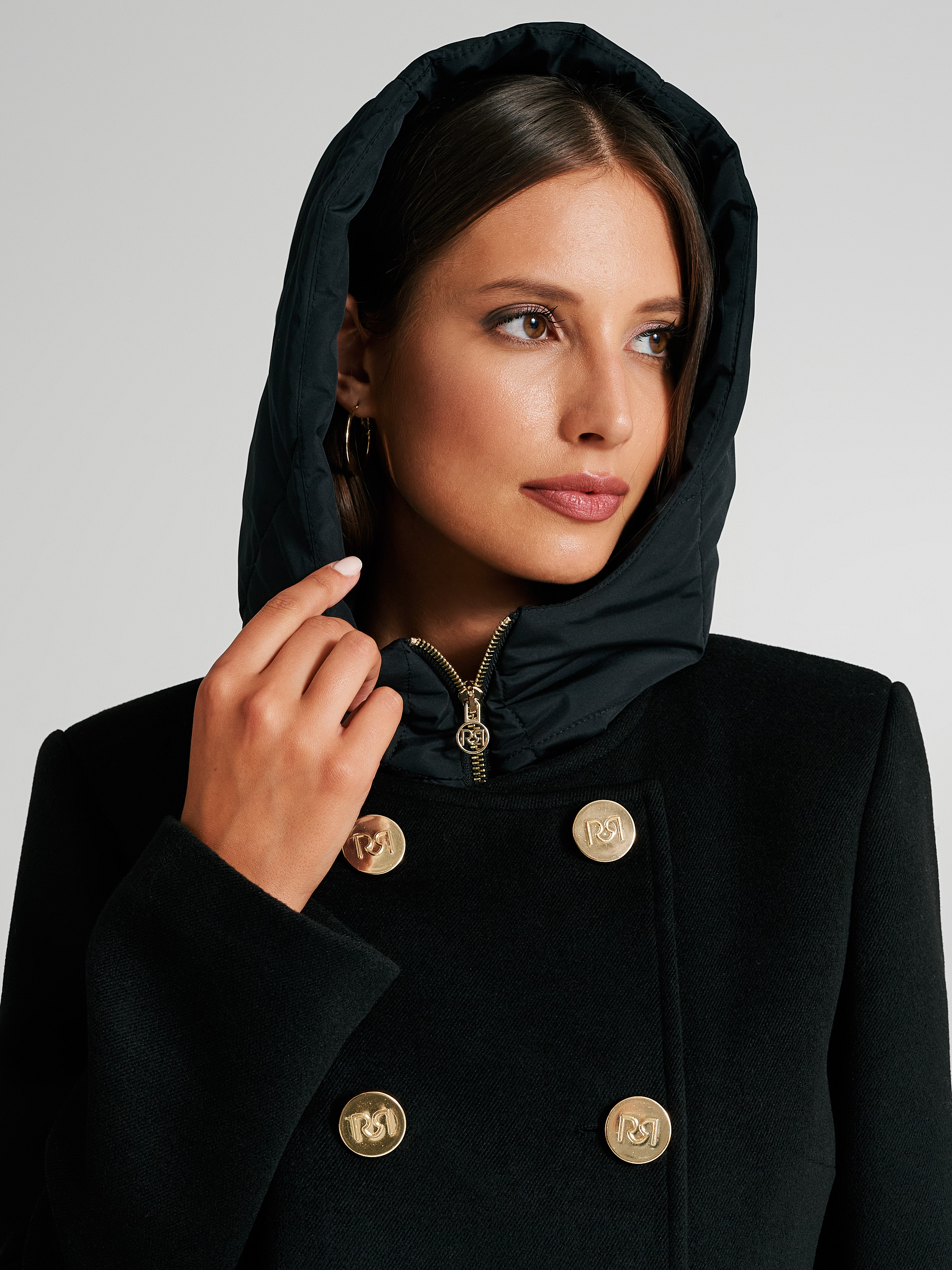 Double breasted coat sales with hood