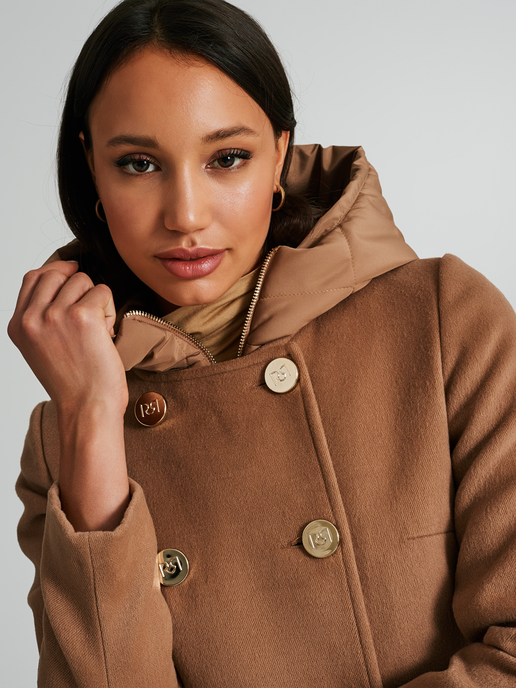 Women's double breasted clearance coat with hood