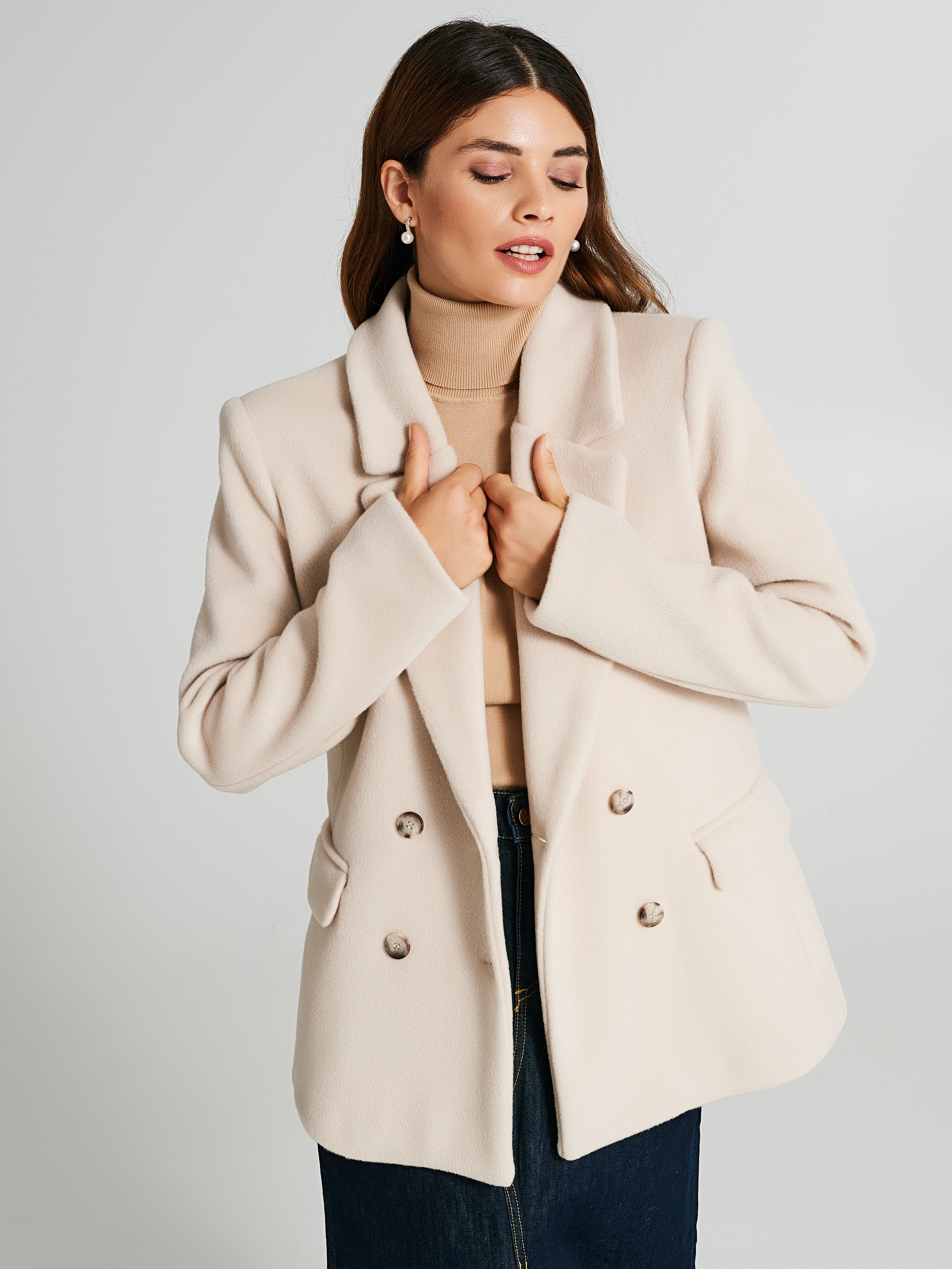 Women's short double breasted coat online