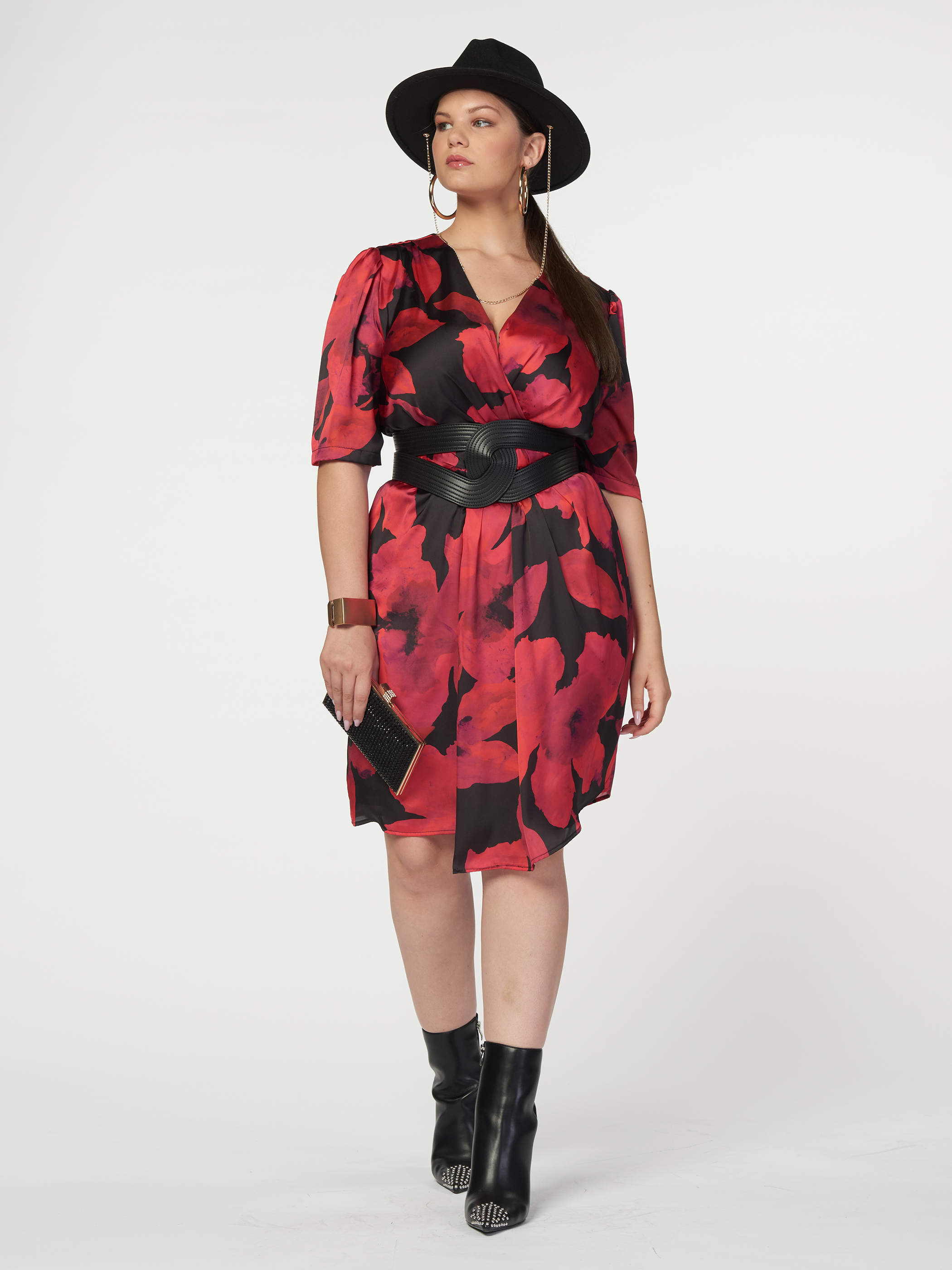 Curvy floral print wrap dress
