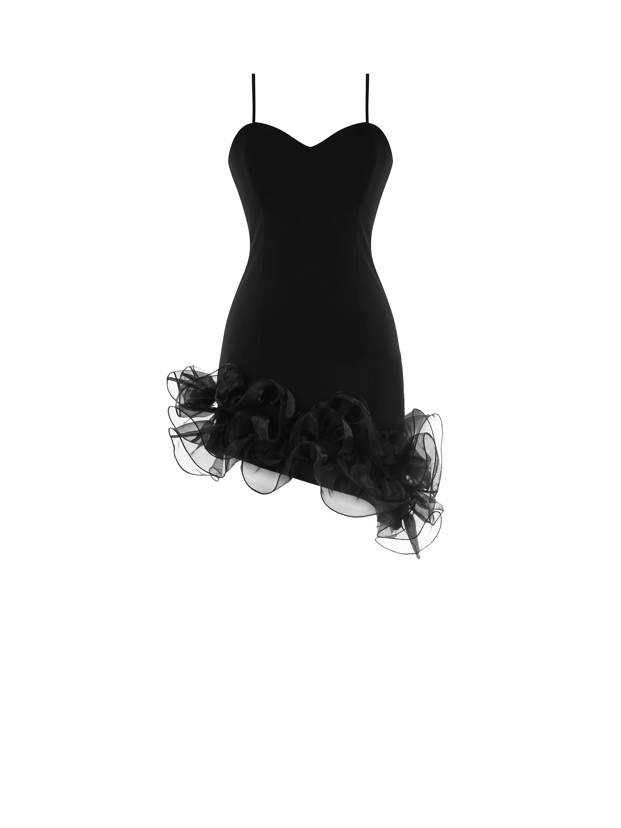 Abito mini asimmetrico con tulle arricciato