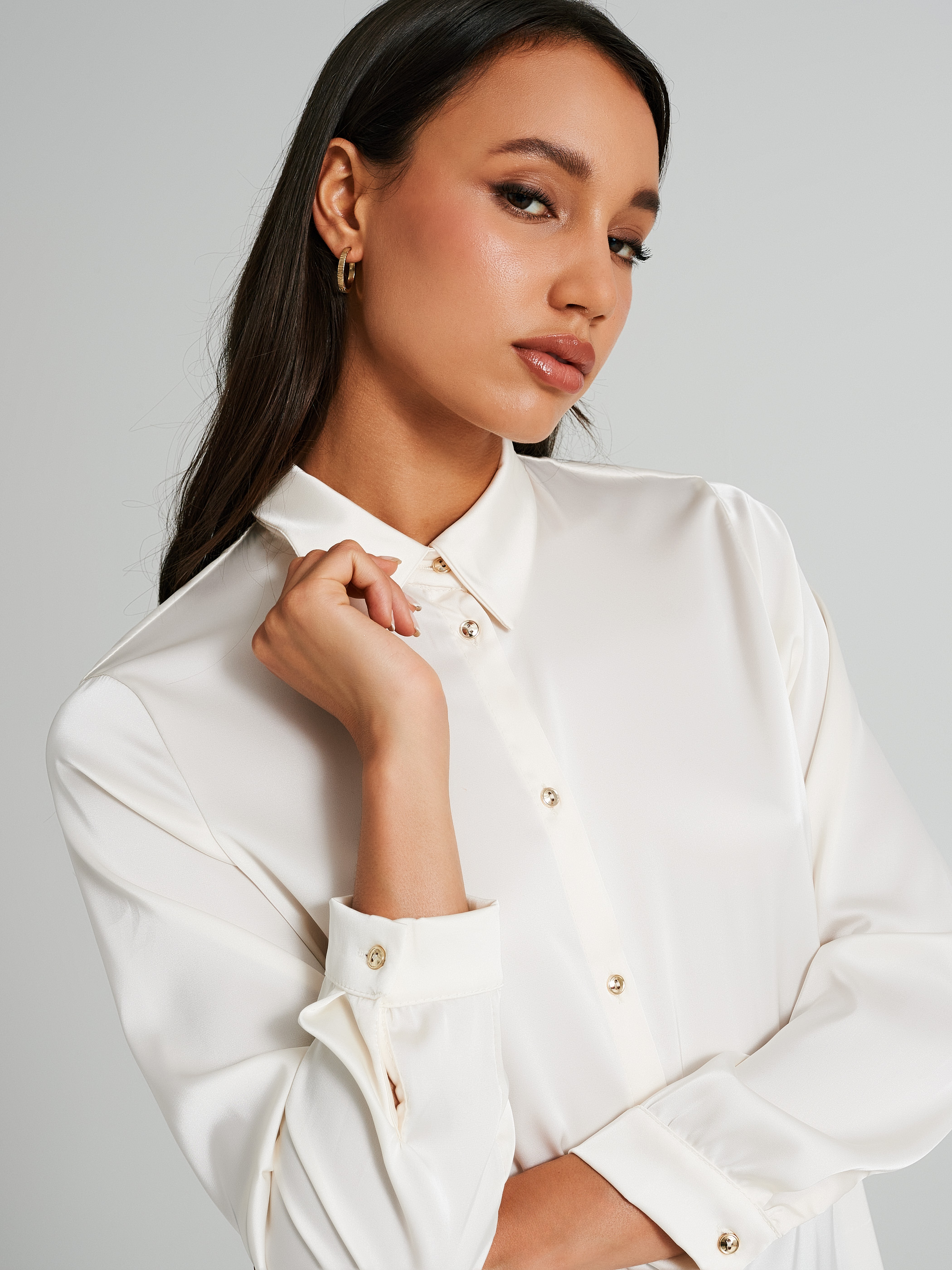 Satin shirt with bow tie