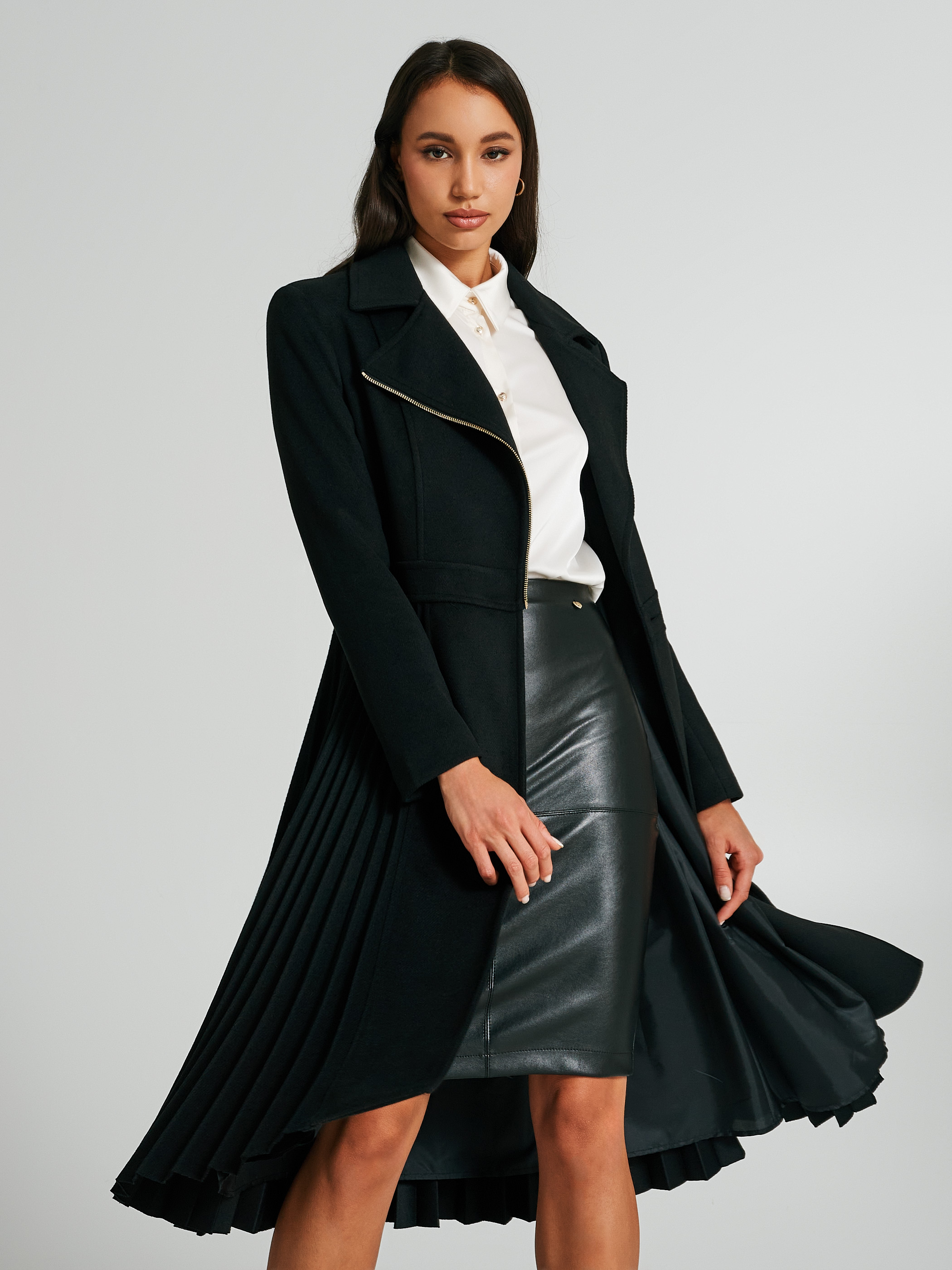 Long pleated velour coat