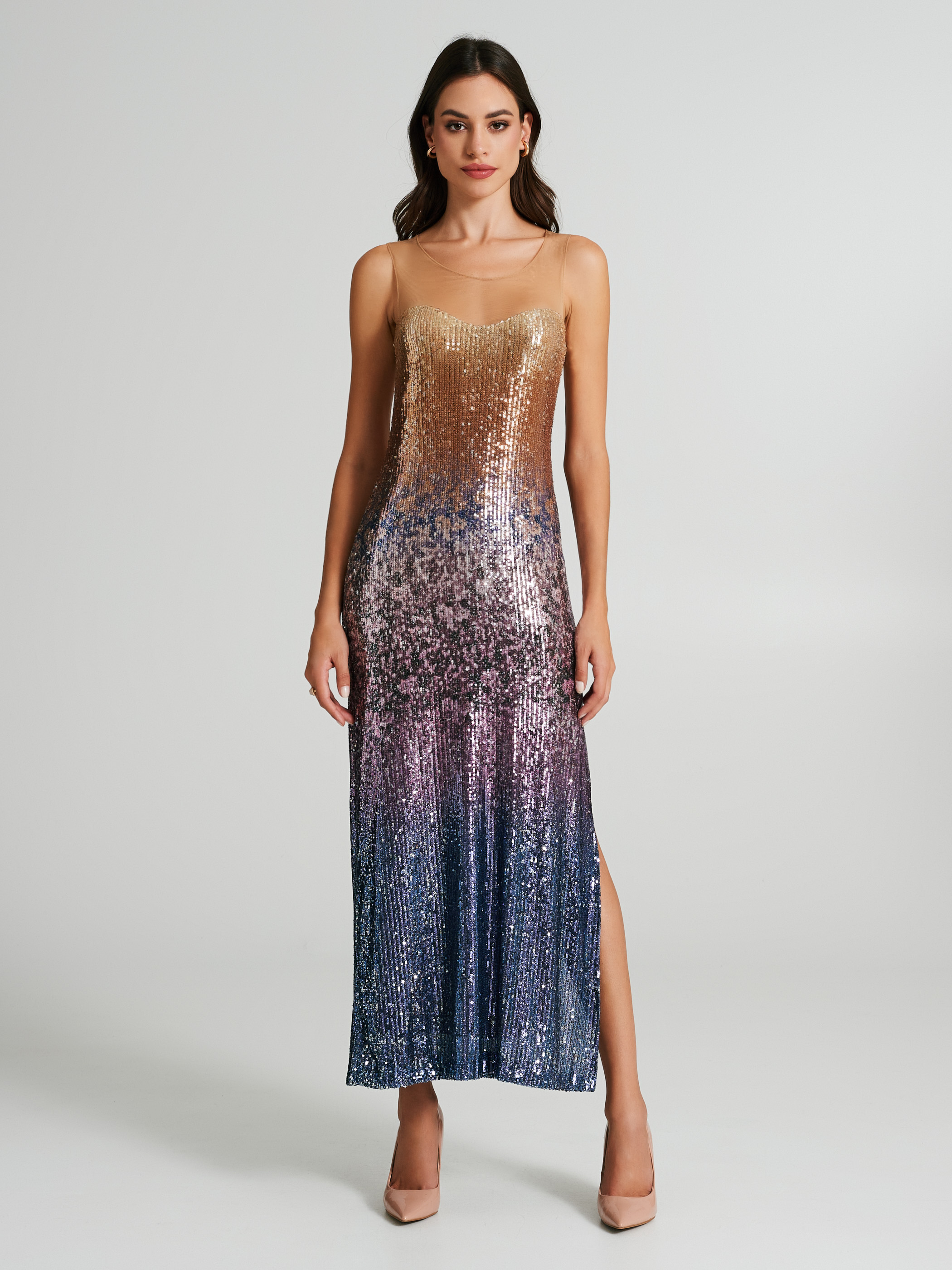 Multicoloured shaded dress with sequins