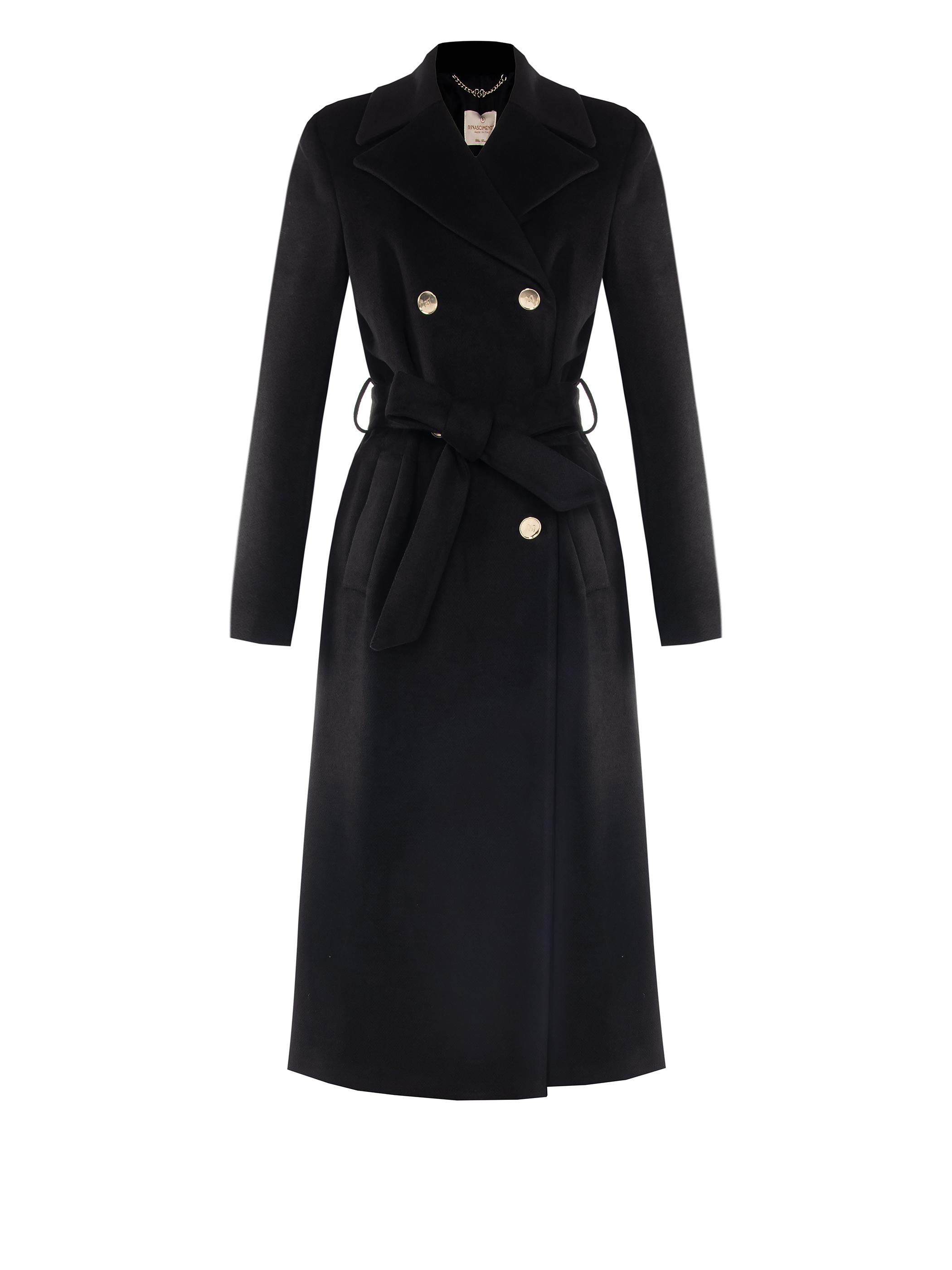 Rinascimento Long Manteau Noir Avec Boutons Dorés Noir