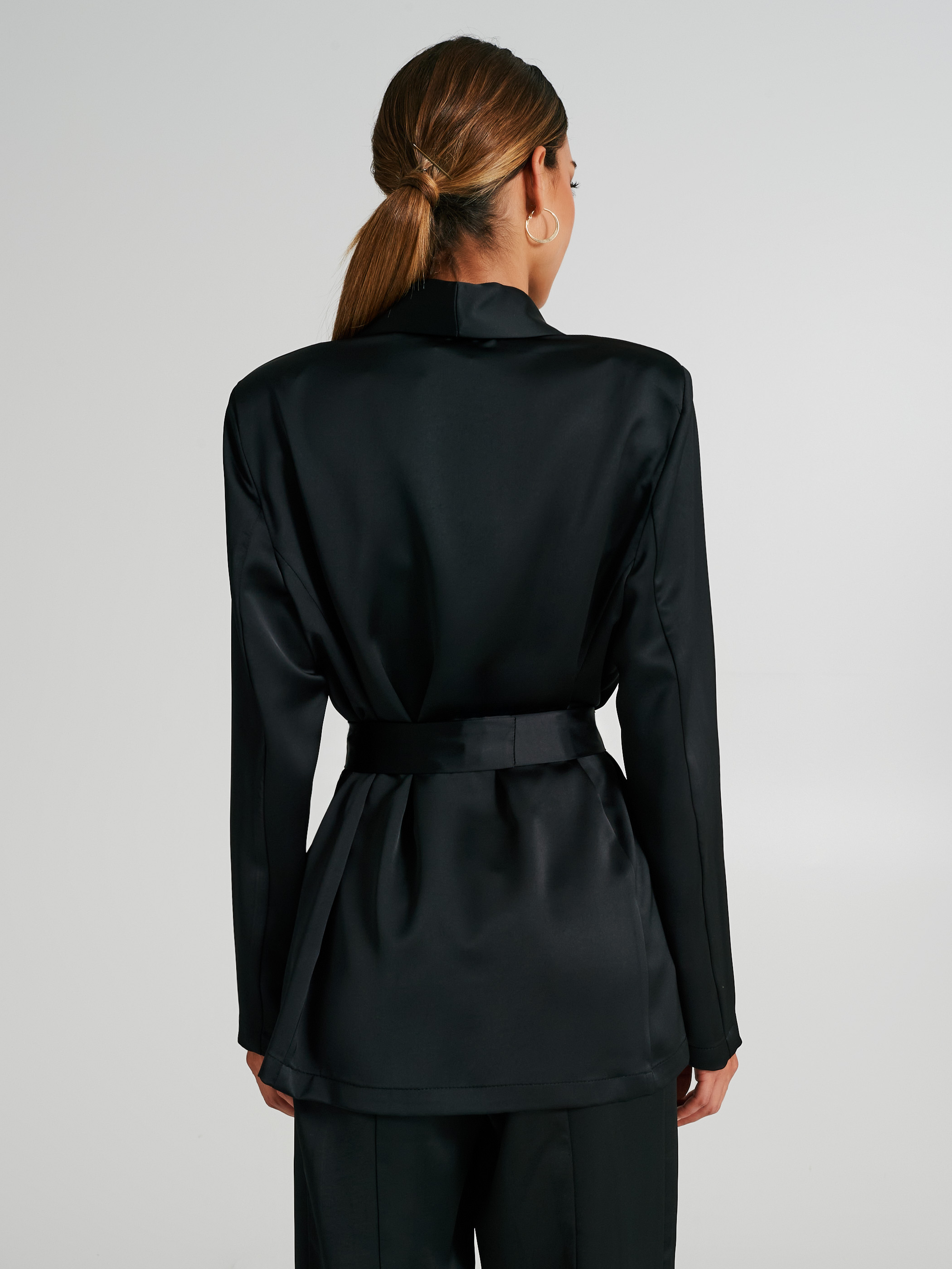 Veste cintr e en satin avec ceinture