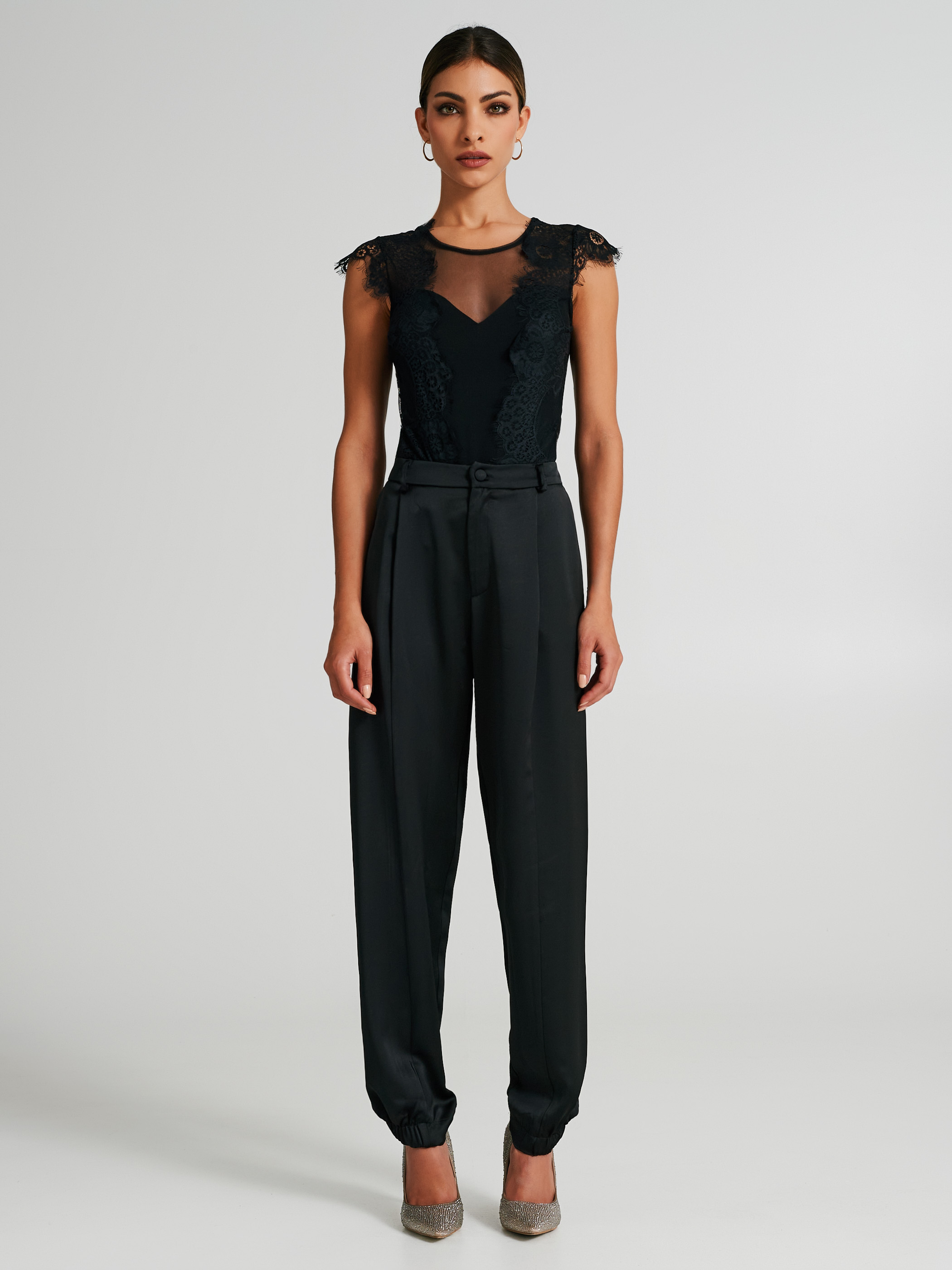 Black satin joggers hot sale