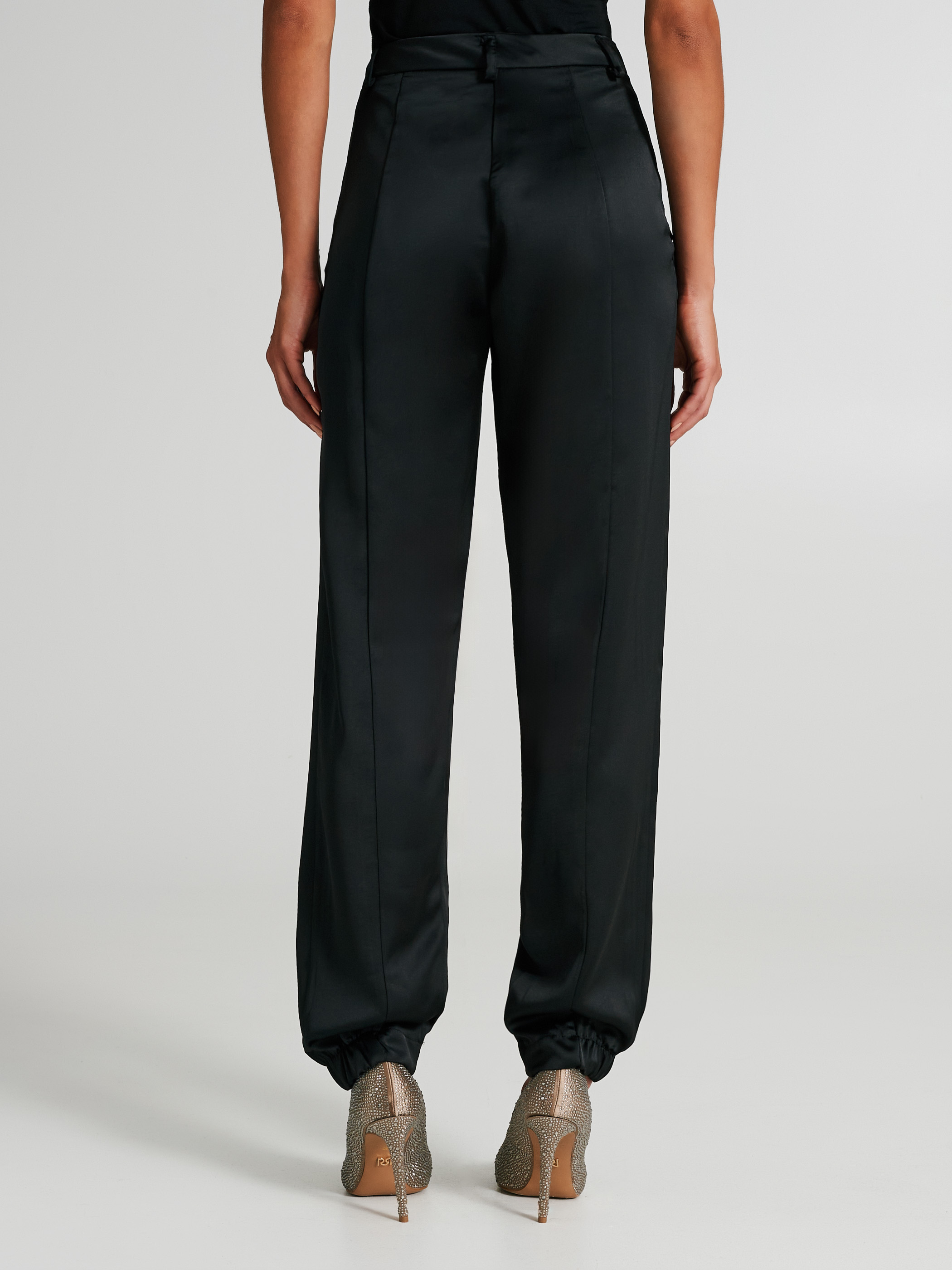 Satin black joggers sales