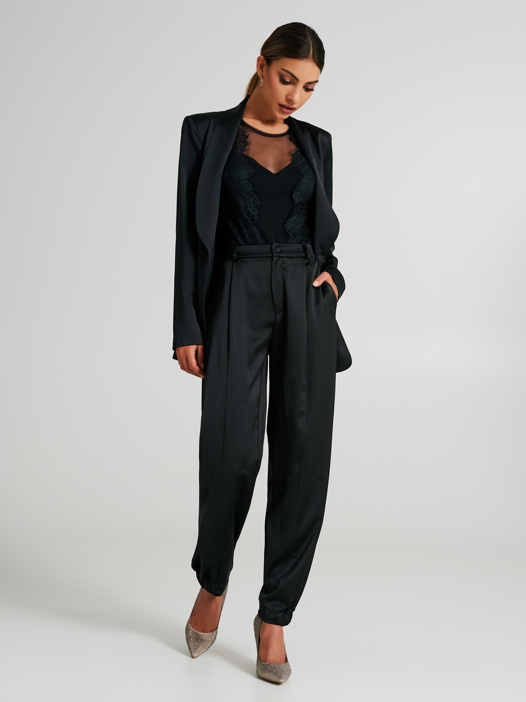 Satin black deals joggers