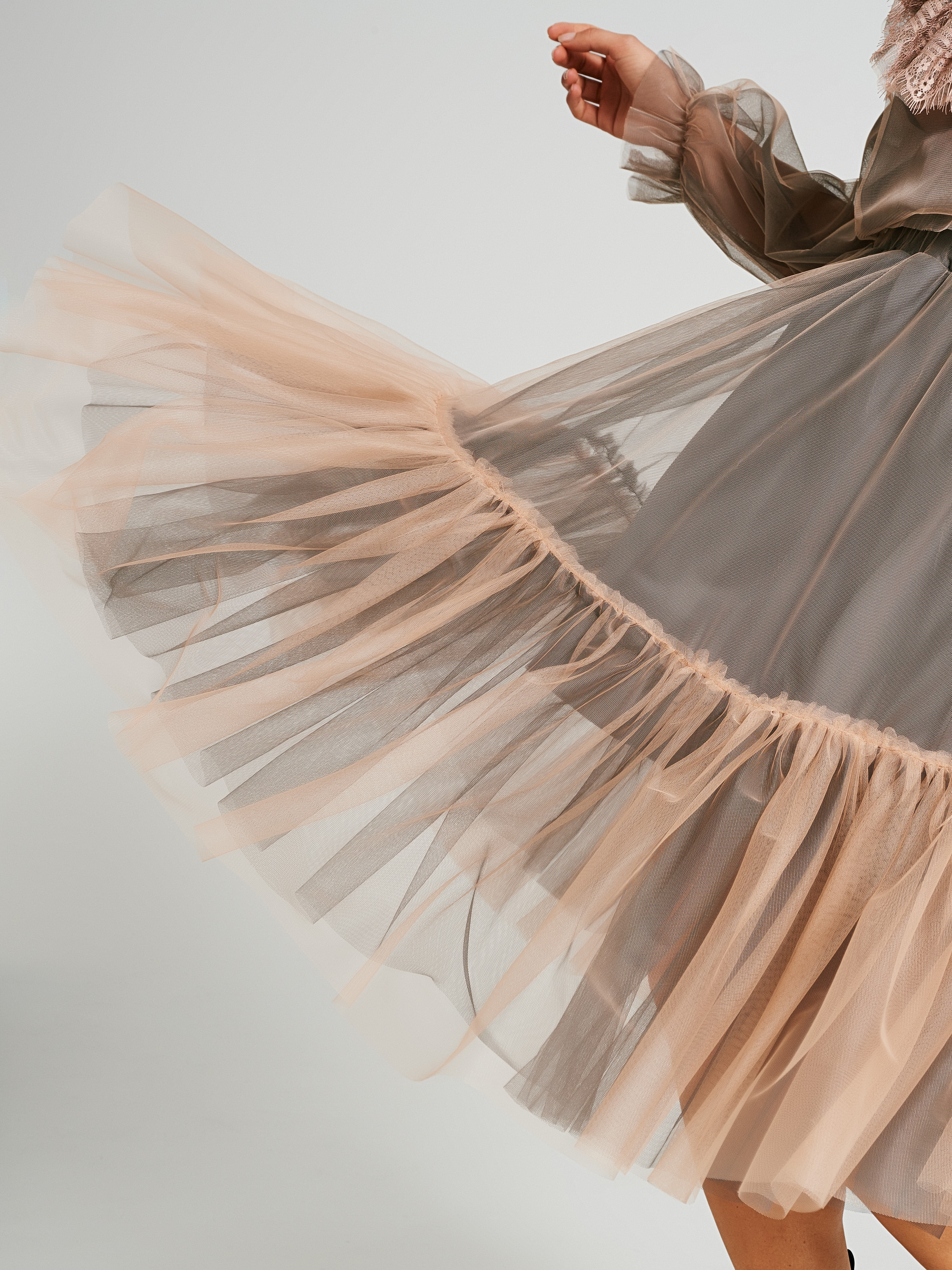 Gonna a ruota in tulle con maxi balza
