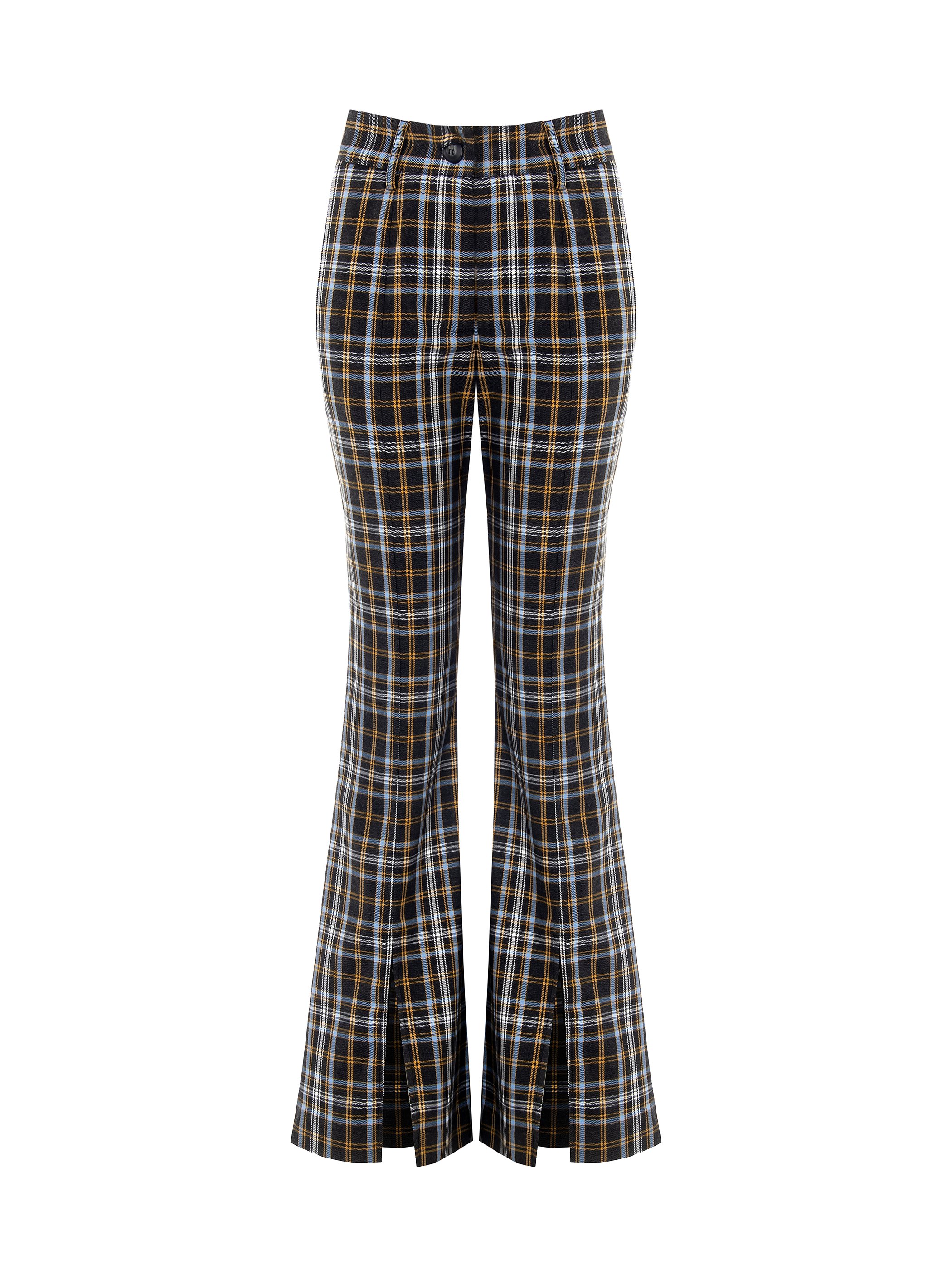 Checkered flared trousers with slits