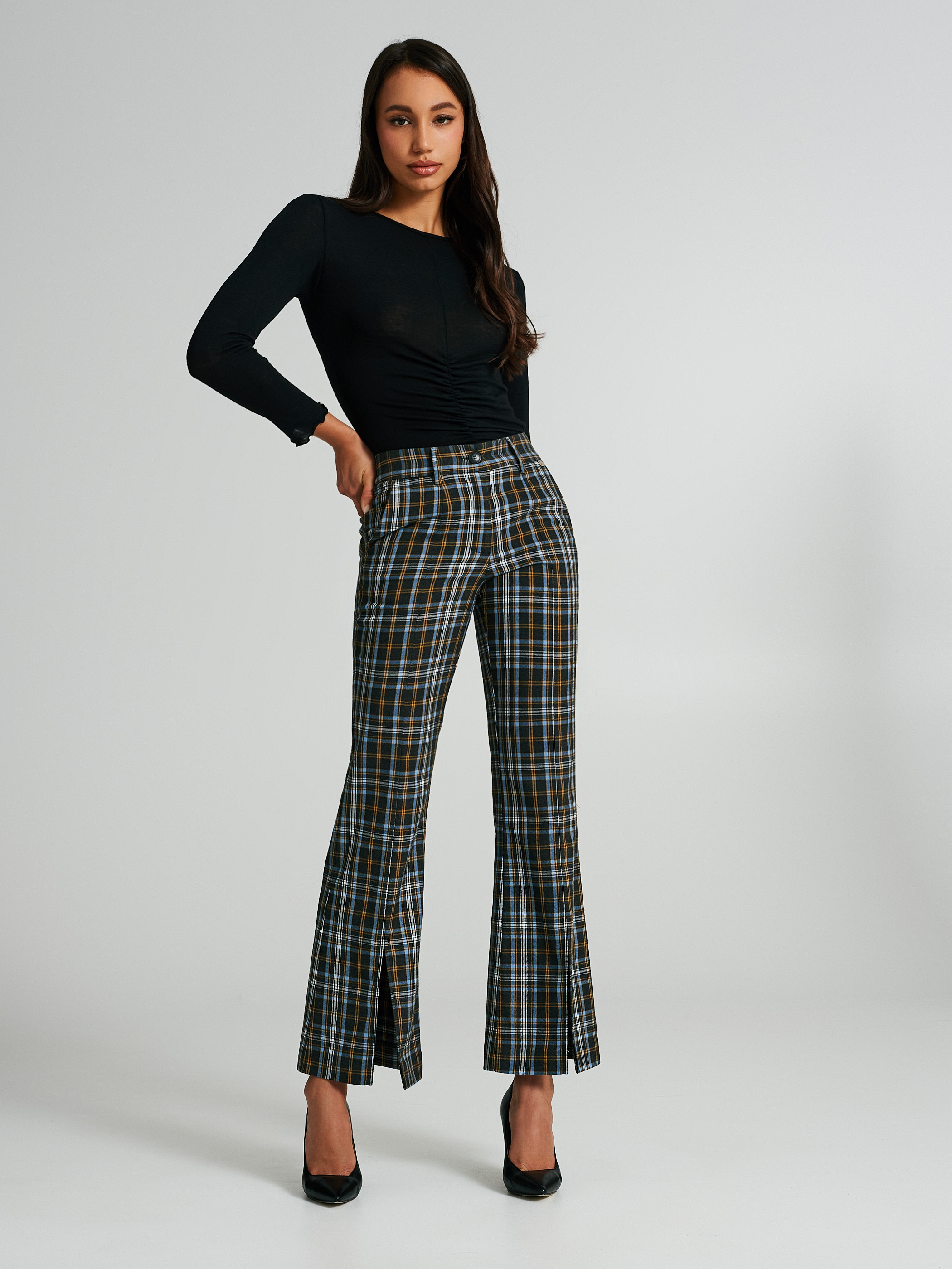 Flared checkered pants clearance