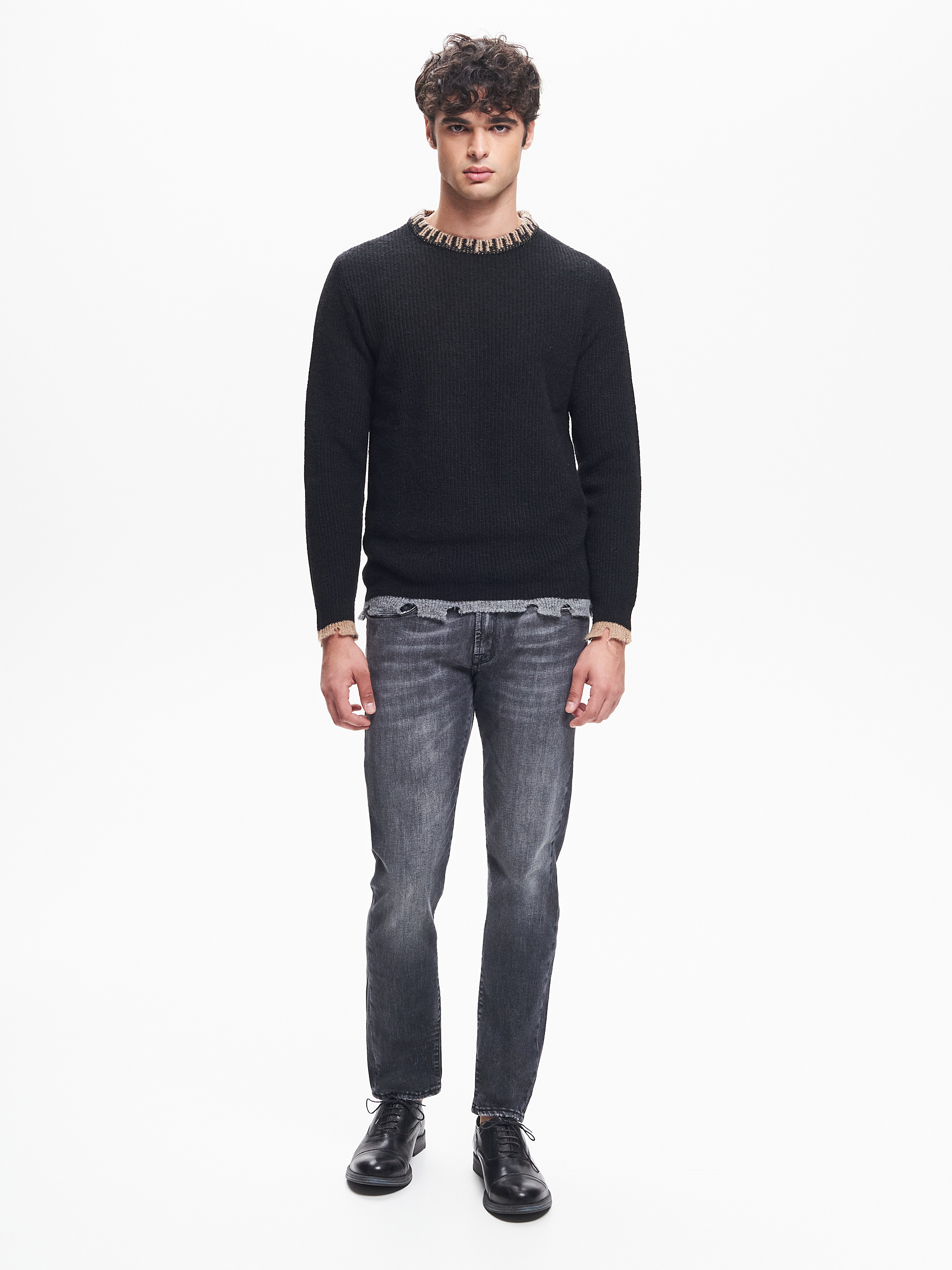 Pull col ras du cou homme point de maille anglais noir QB24