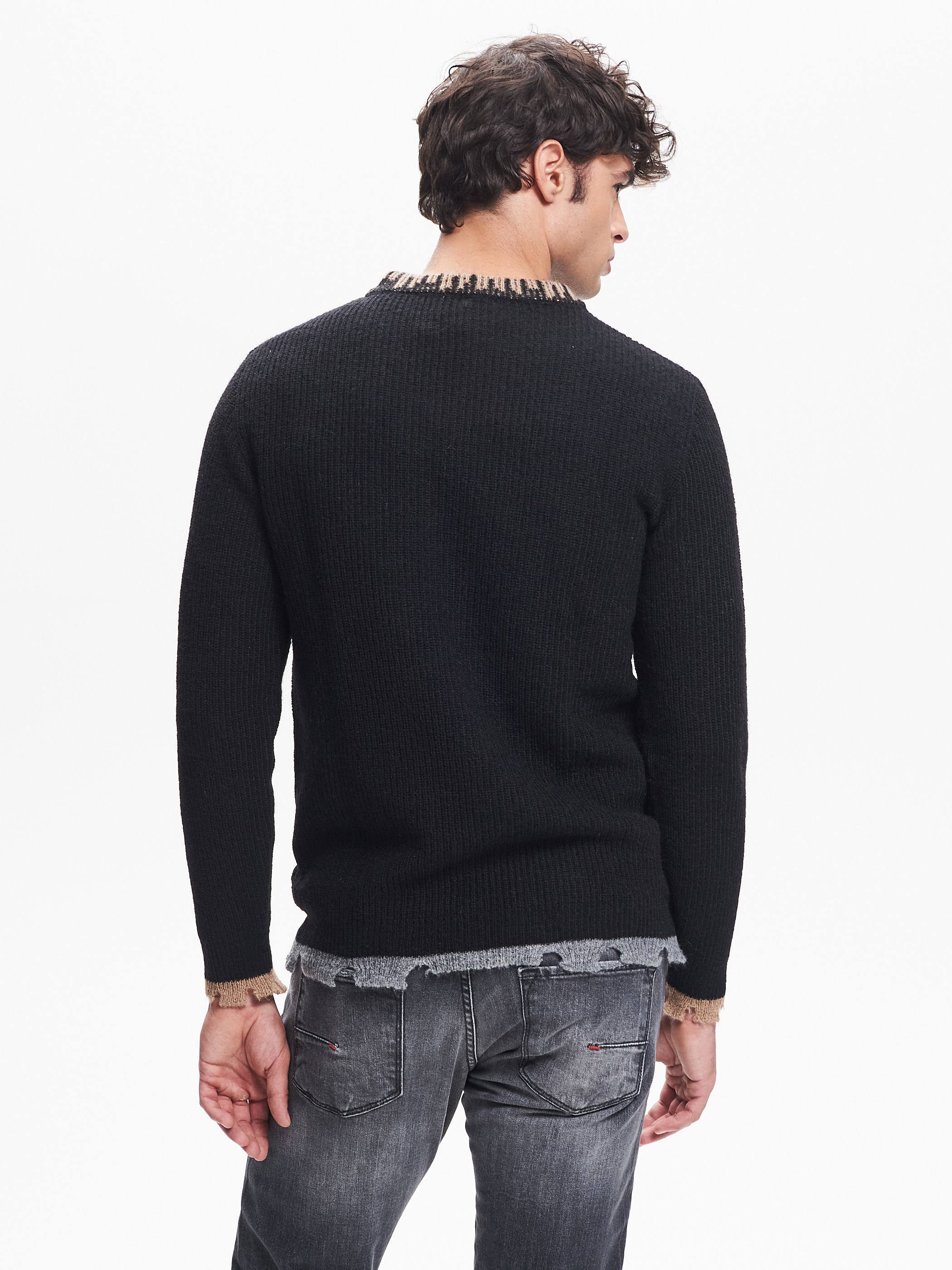 Pull col ras du cou homme point de maille anglais noir QB24