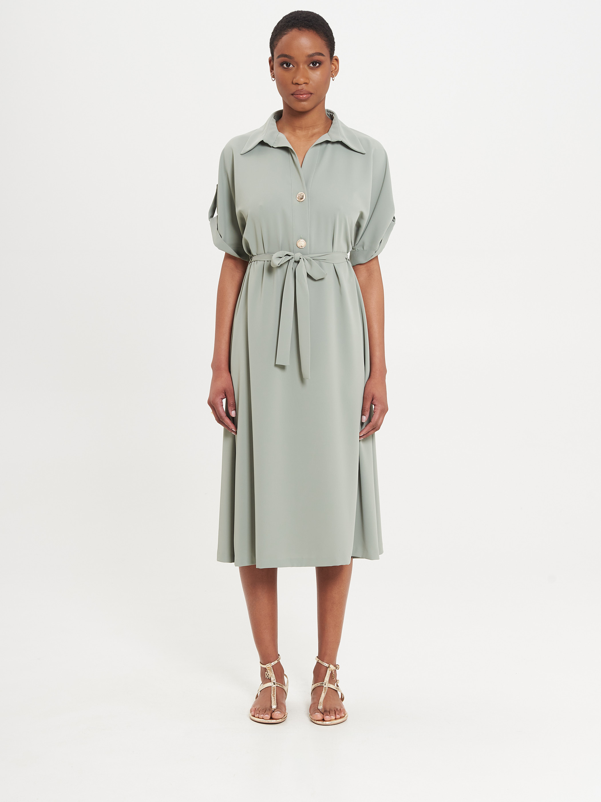 Robe chemise fluide vert sauge Rinascimento
