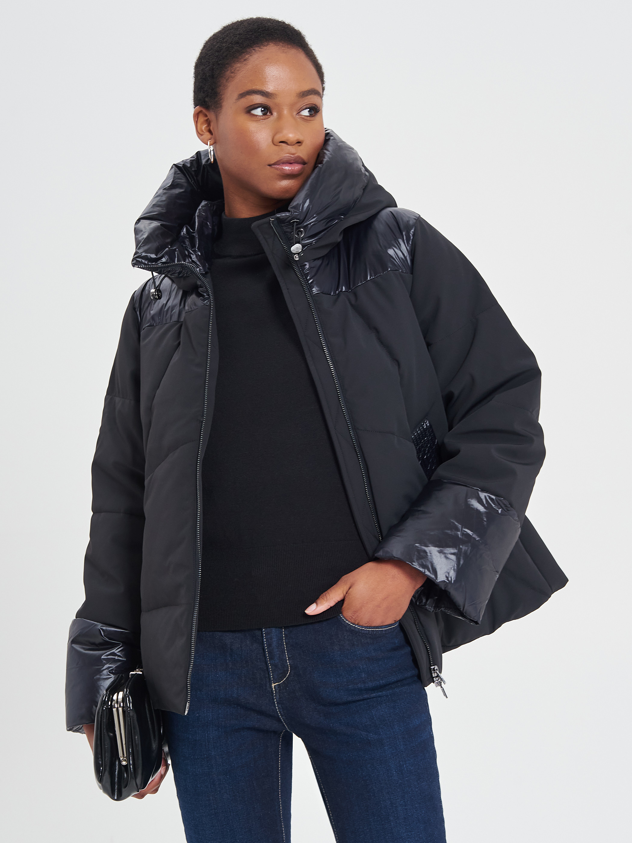 Glossy black puffer jacket best sale