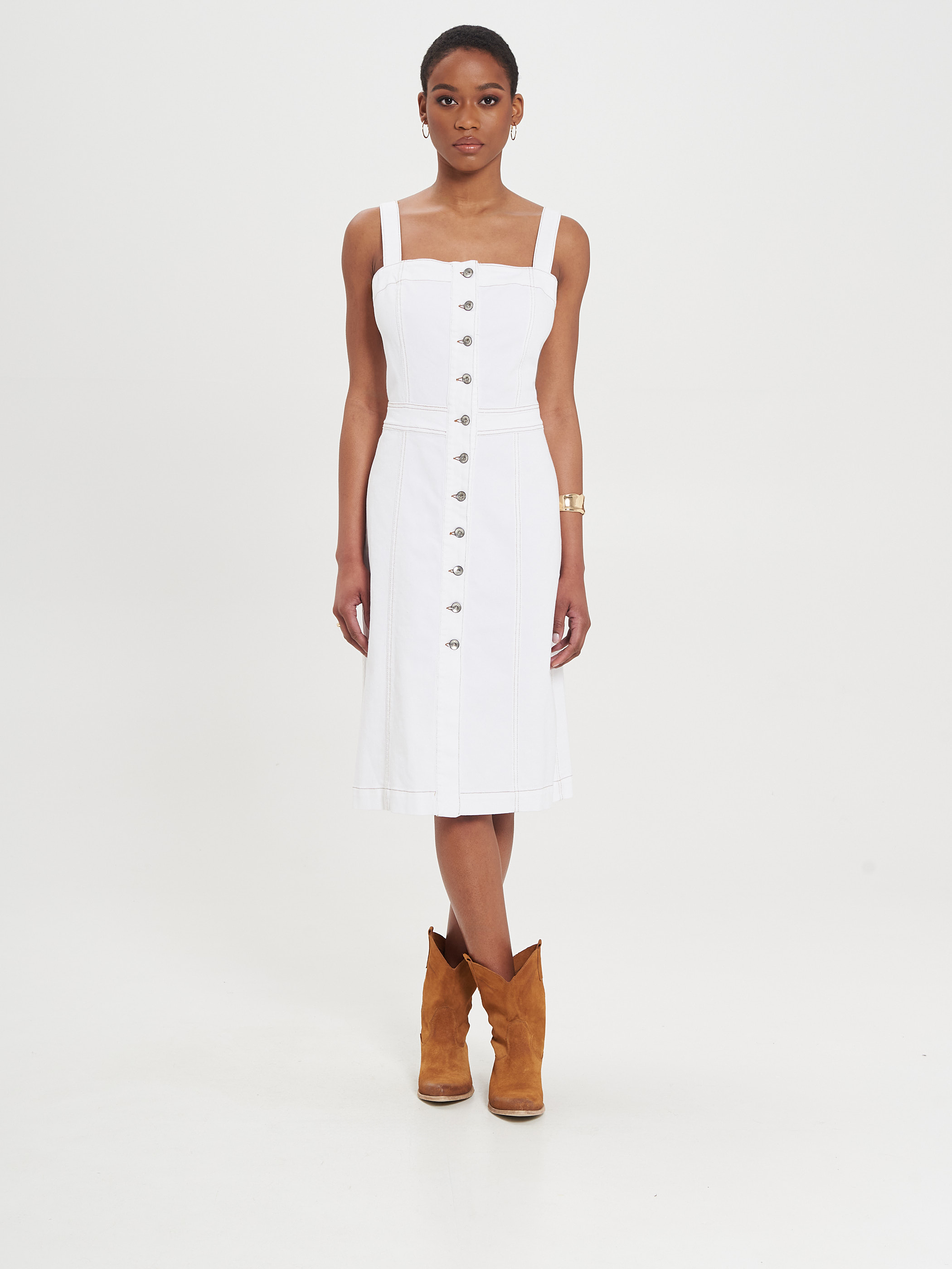 Denim Dress with White Buttons Rinascimento