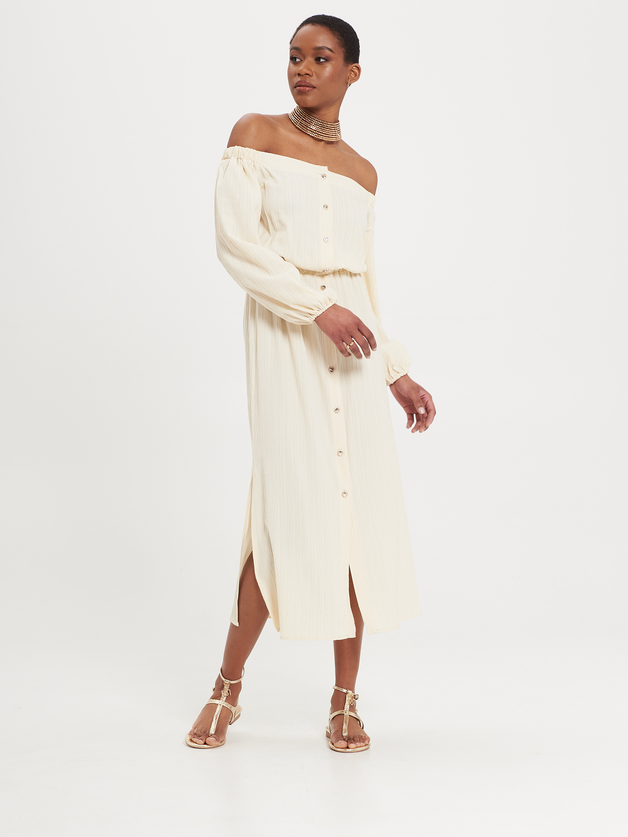 Robe chemise a manches bouffantes ivoire Rinascimento