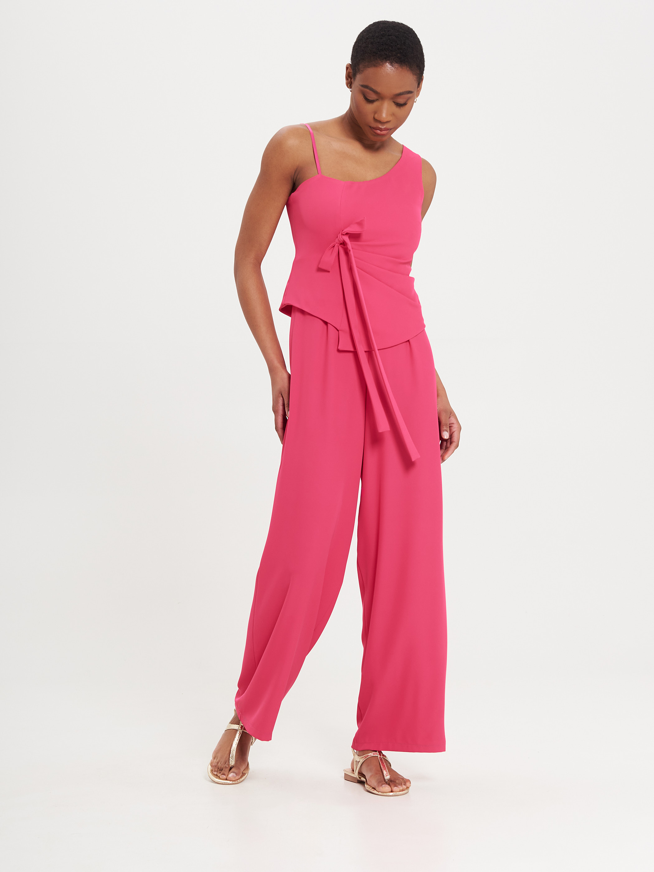 Fuchsia Flowy Jumpsuit with Bow