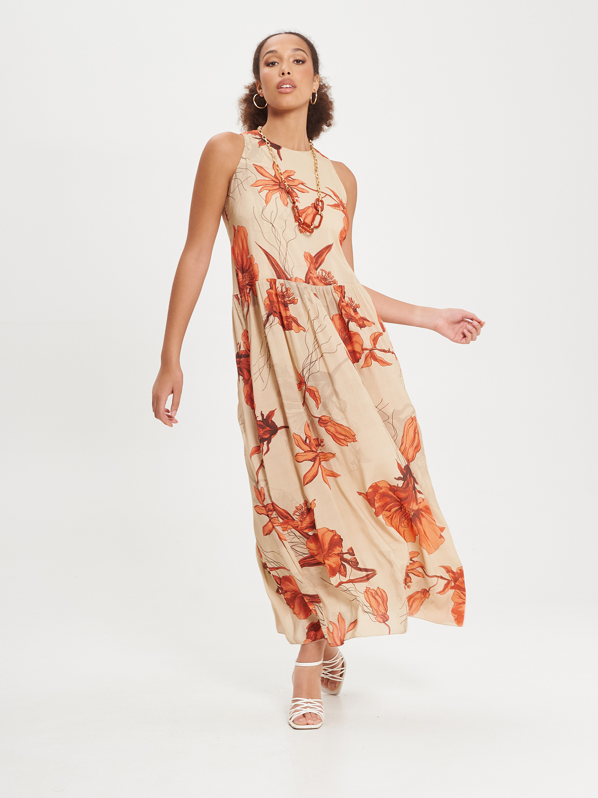Robe a imprime fleuri en viscose