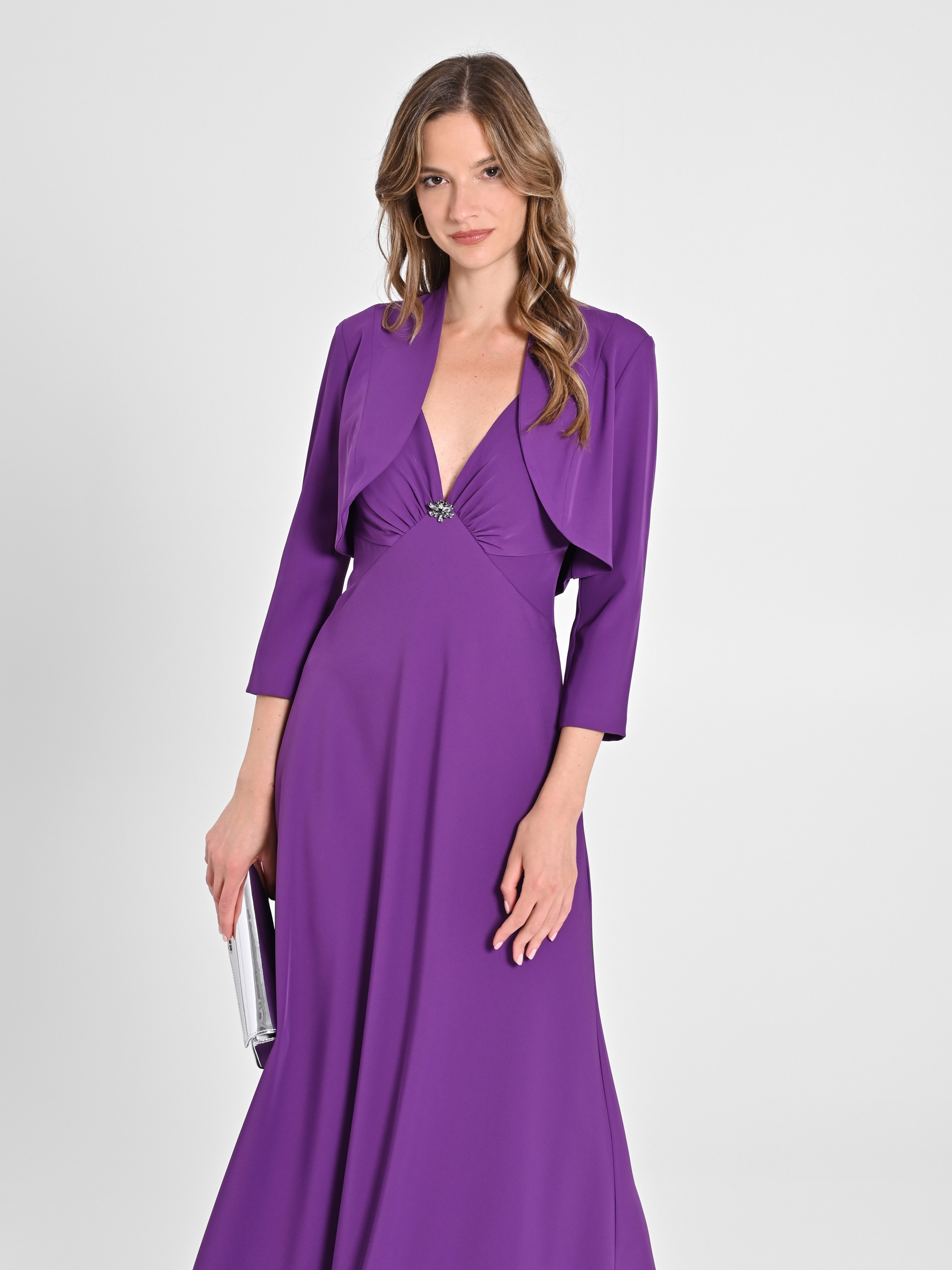 Robe longue en tissu crepe cady violet aubergine Rinascimento