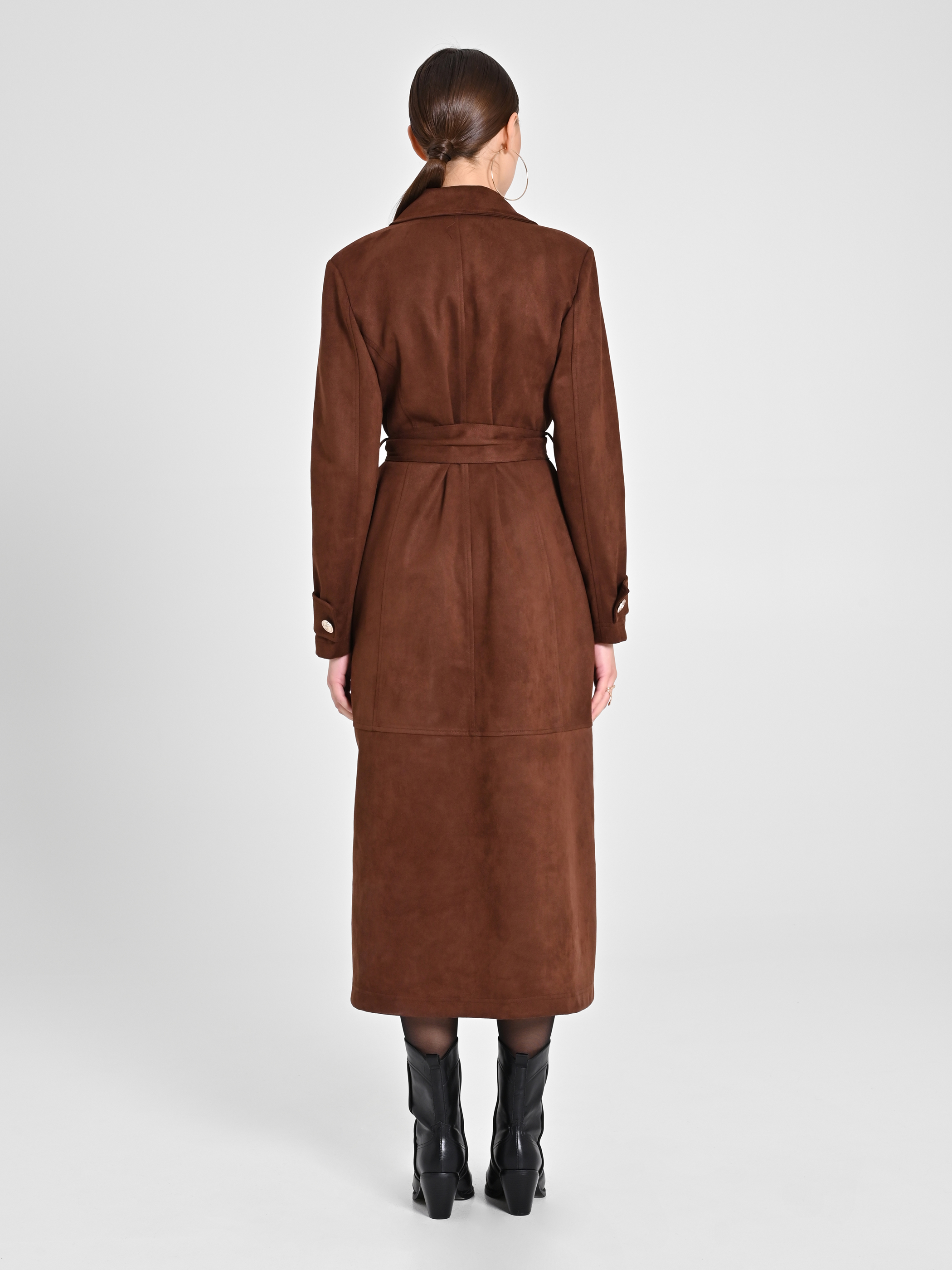 Chocolate-colored suede-effect trench coat | Rinascimento Chocolate-colored suede-effect trench coat | Rinascimento