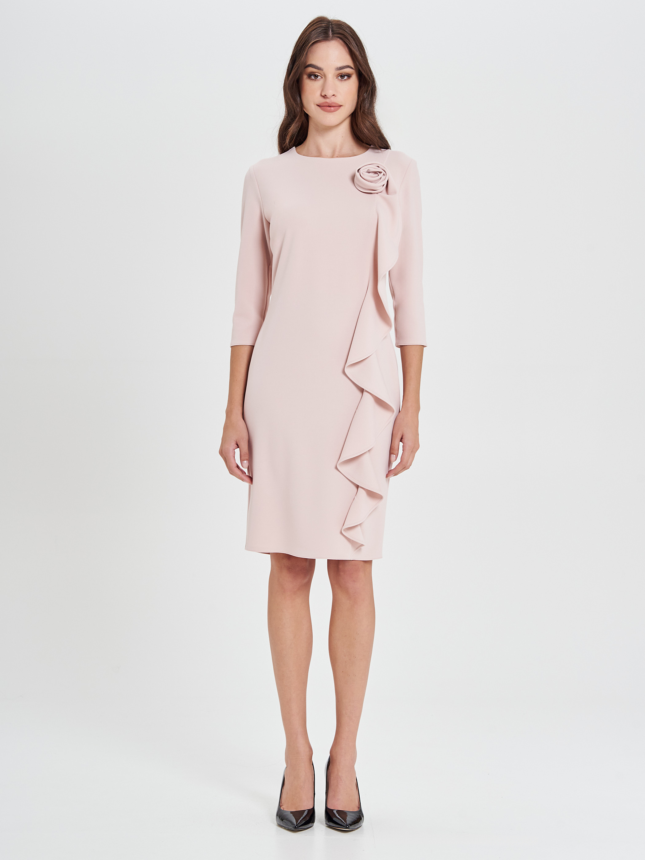 Pink Sheath Dress with a Rose Rouche Detail | Rinascimento