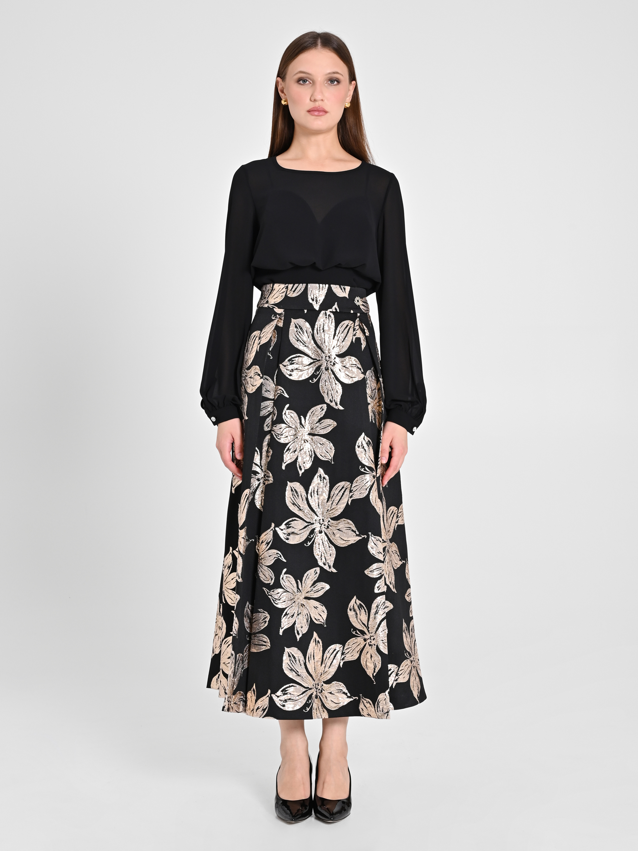 Amazon.com: Womens Vintage Jacquard Floral Skirt High Waist A-Line Pleated  Mid-Length Skirt Party Skirts Golden S : Clothing, Shoes & Jewelry
