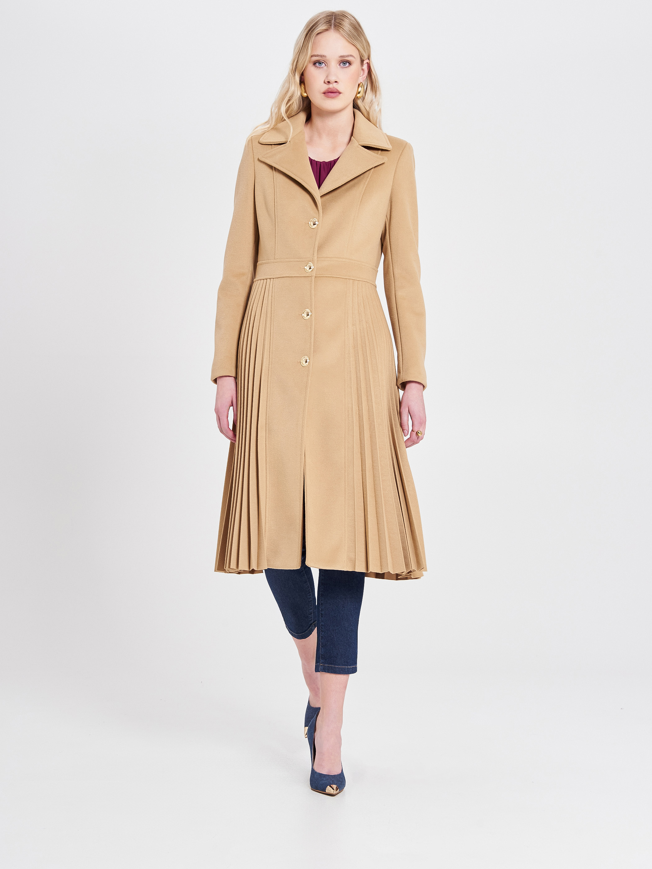 Manteau plissé couleur camel | Rinascimento