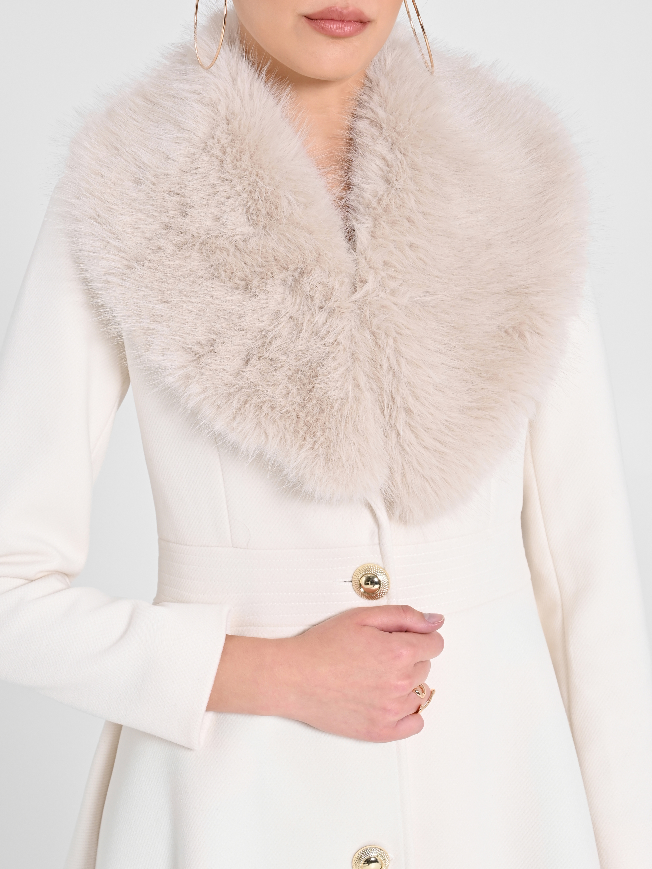 AZALEA WANG Cadence cropped faux fur coat in beige